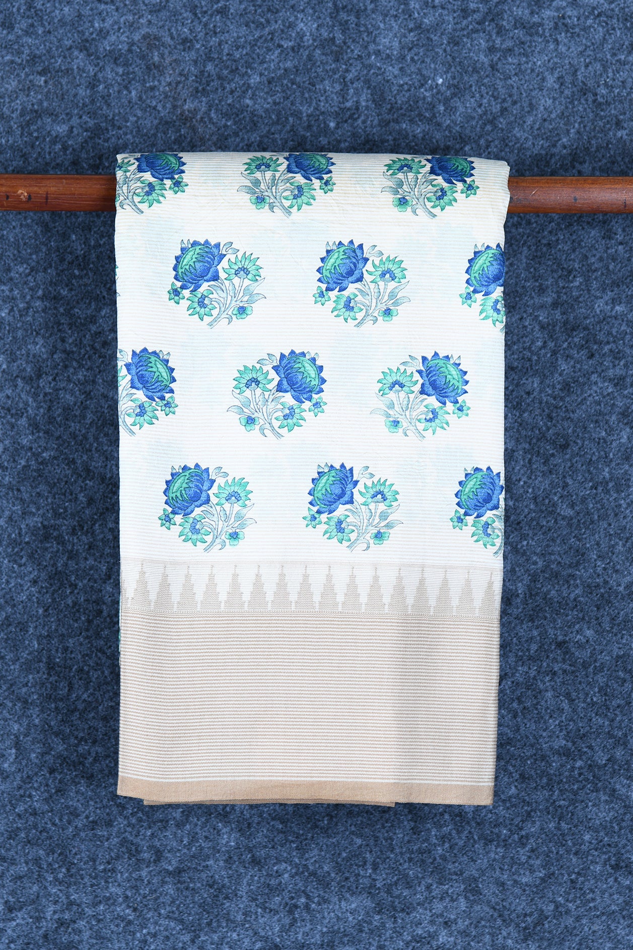  Floral Design Cream Color Printed Silk Saree 