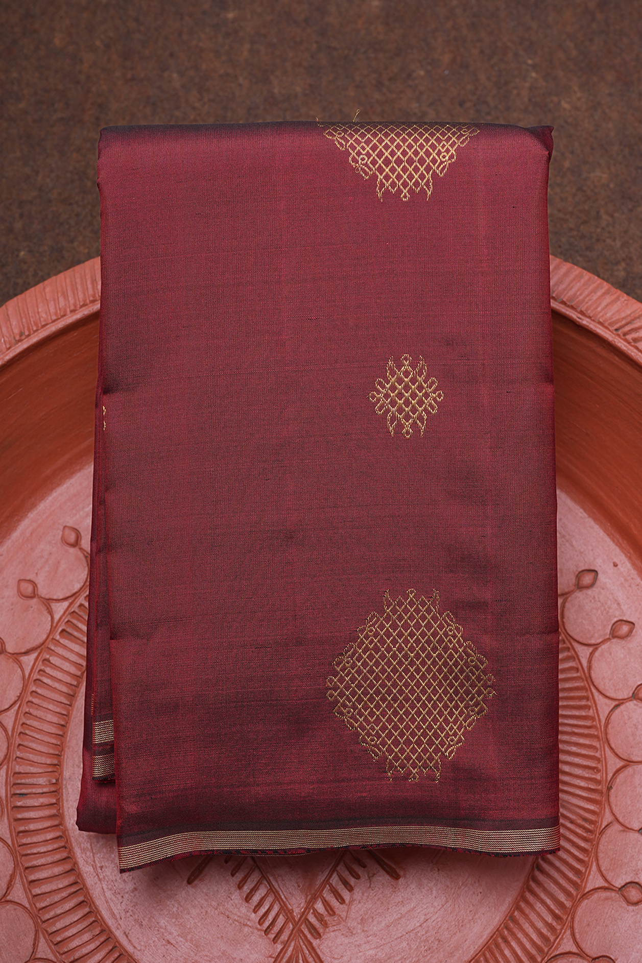  Kolam Design Berry Red Kanchipuram Silk Saree 