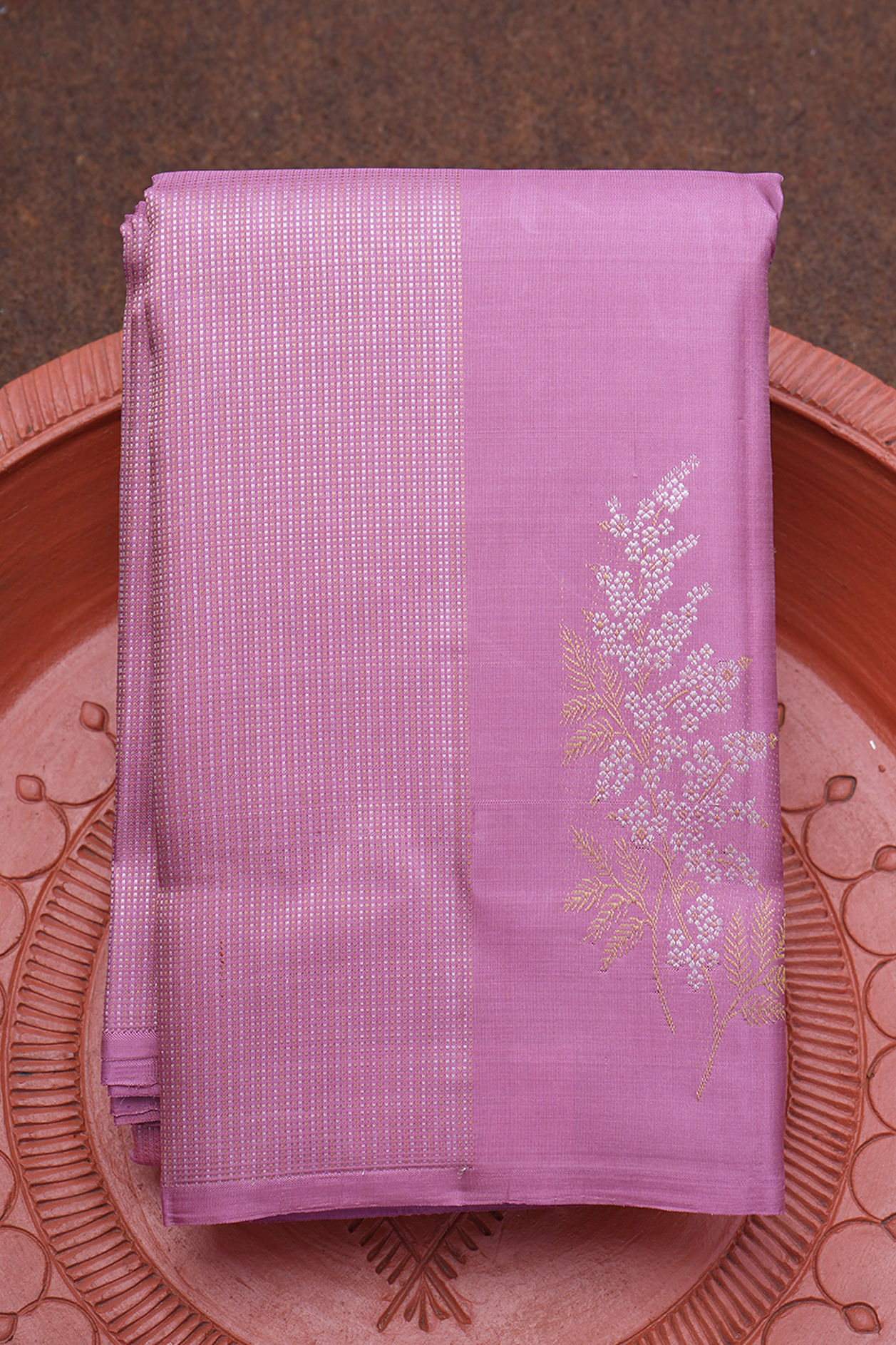  Stripes With Buttas Pastel Mulberry Kanchipuram Silk Saree 