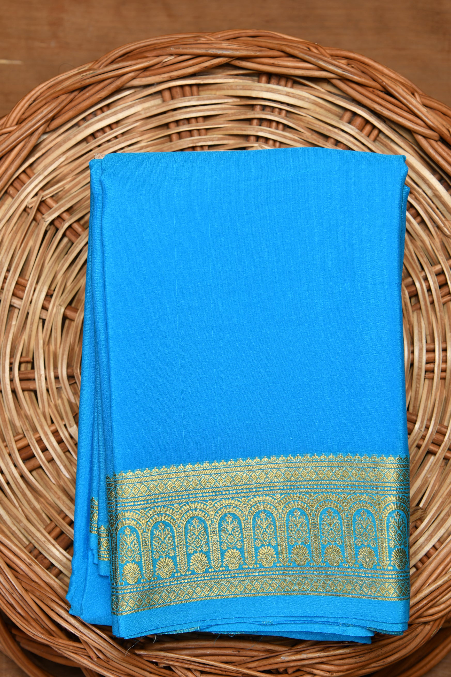  Zari Border Sky Blue Mysore Silk Saree 