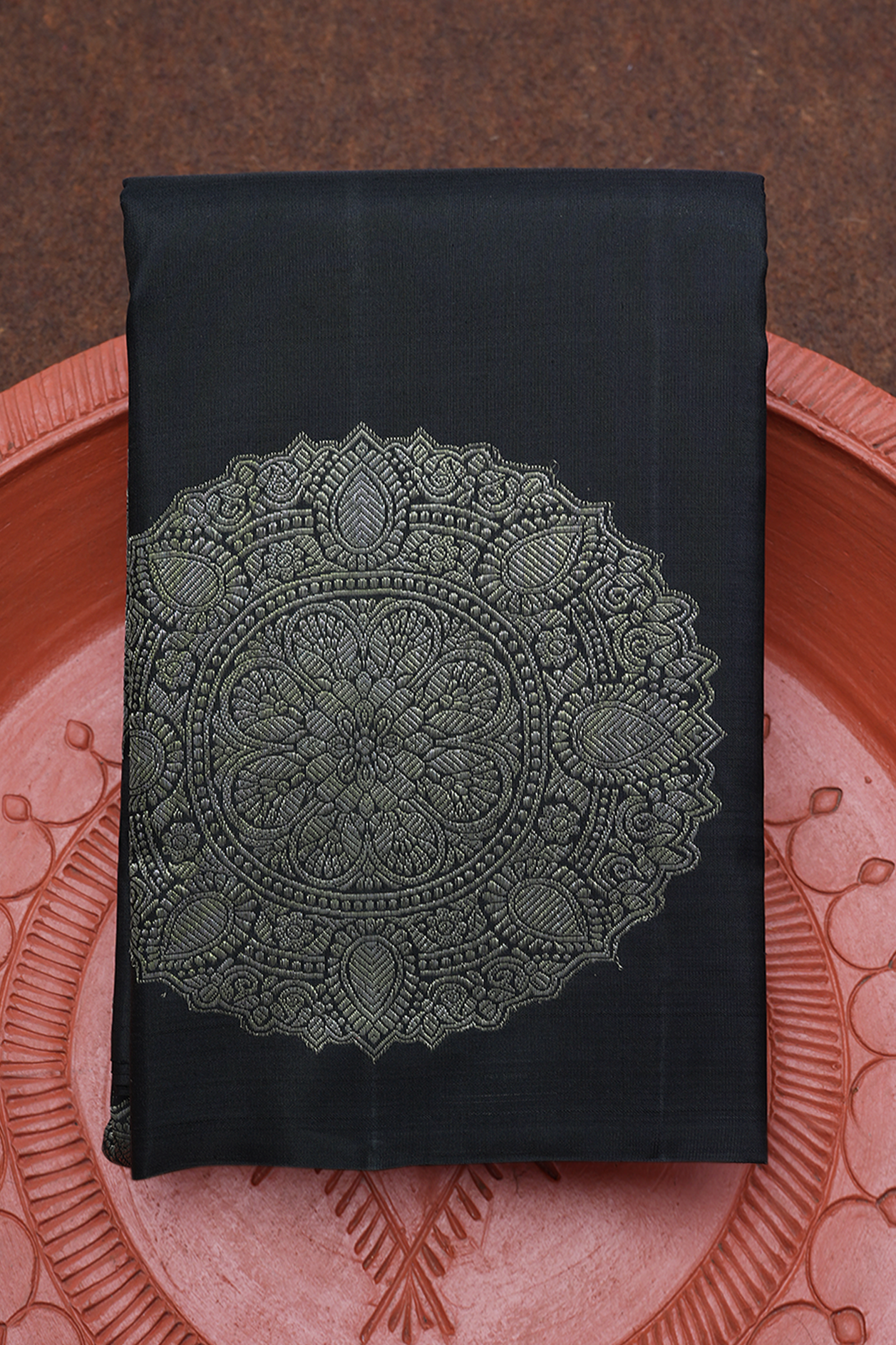  Mandala Design Black Kanchipuram Silk Saree 