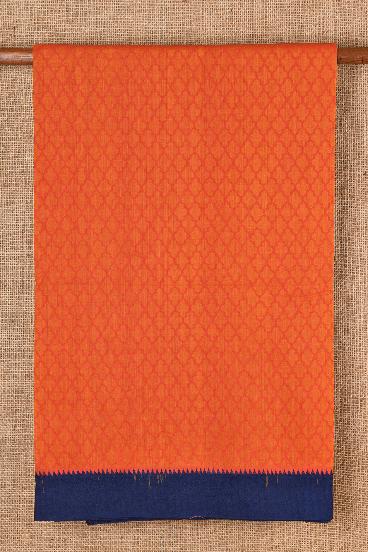  Temple Border Bright Orange Block Printed Mangalgiri Cotton Saree 