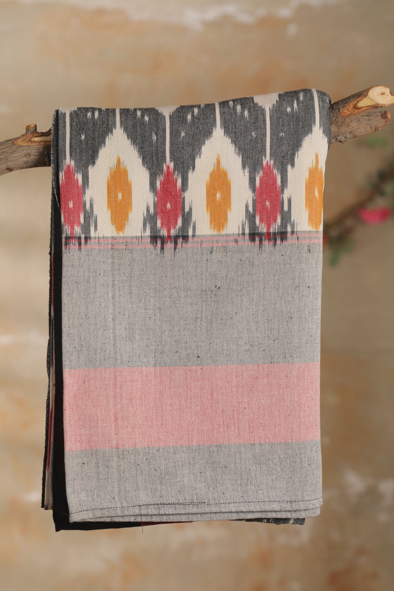  Grey Ikat Single Cotton Bedspread 