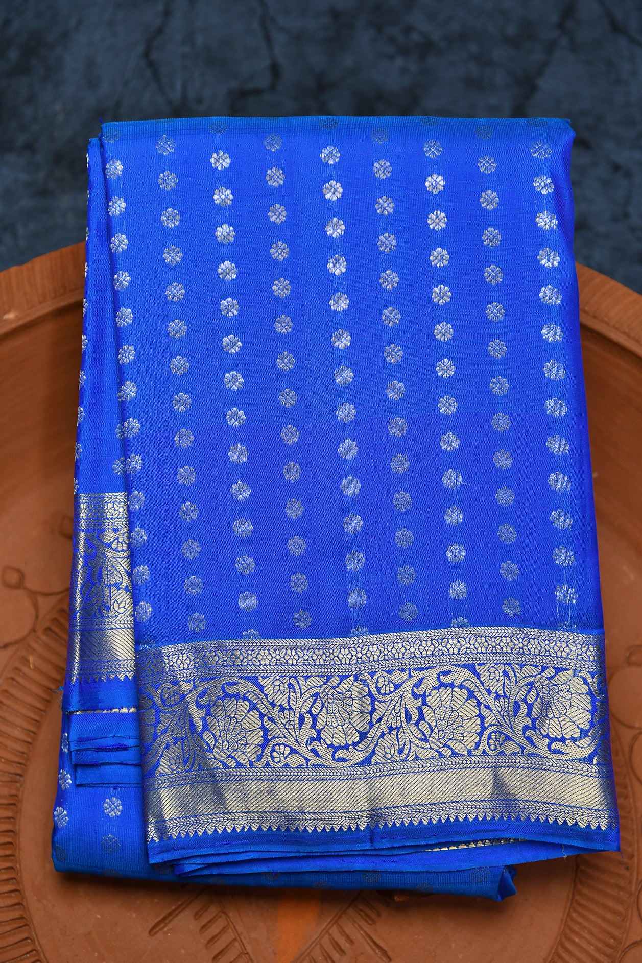  Zari Buttis Cobalt Blue Kanchipuram Silk Saree 