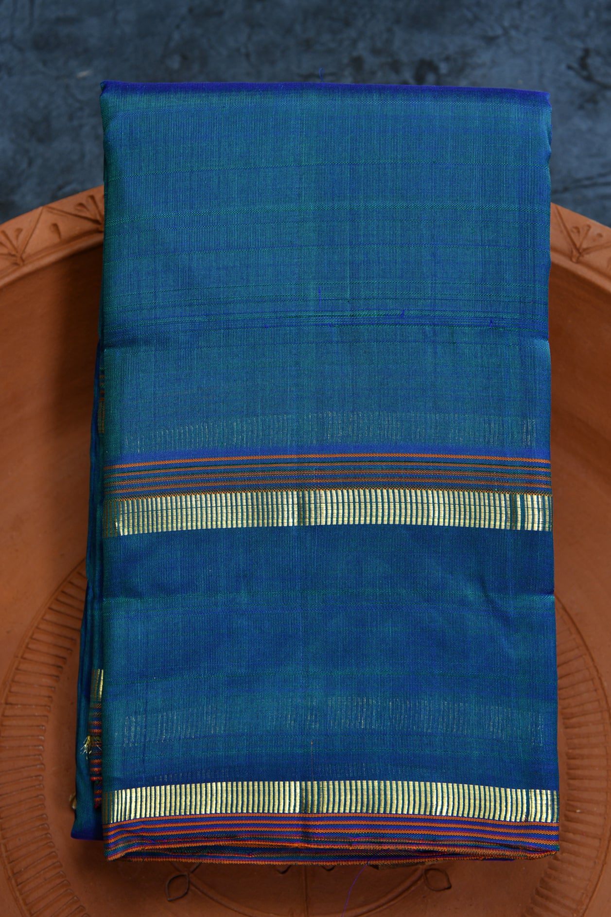  Peacock Blue Plain Kanchipuram Silk Saree 