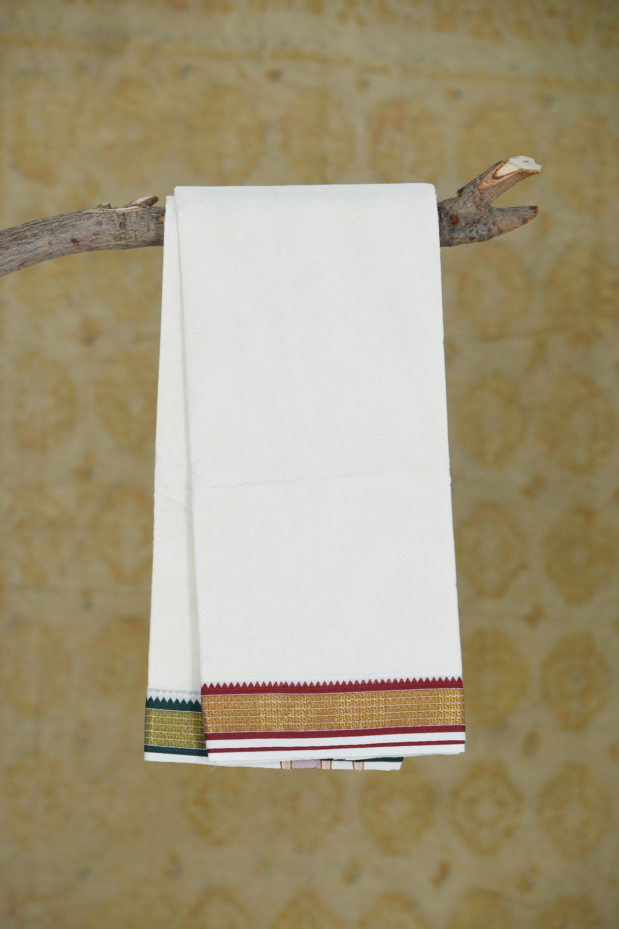  Ganga Jamuna Zari Border In Plain Off White Cotton Dhoti 