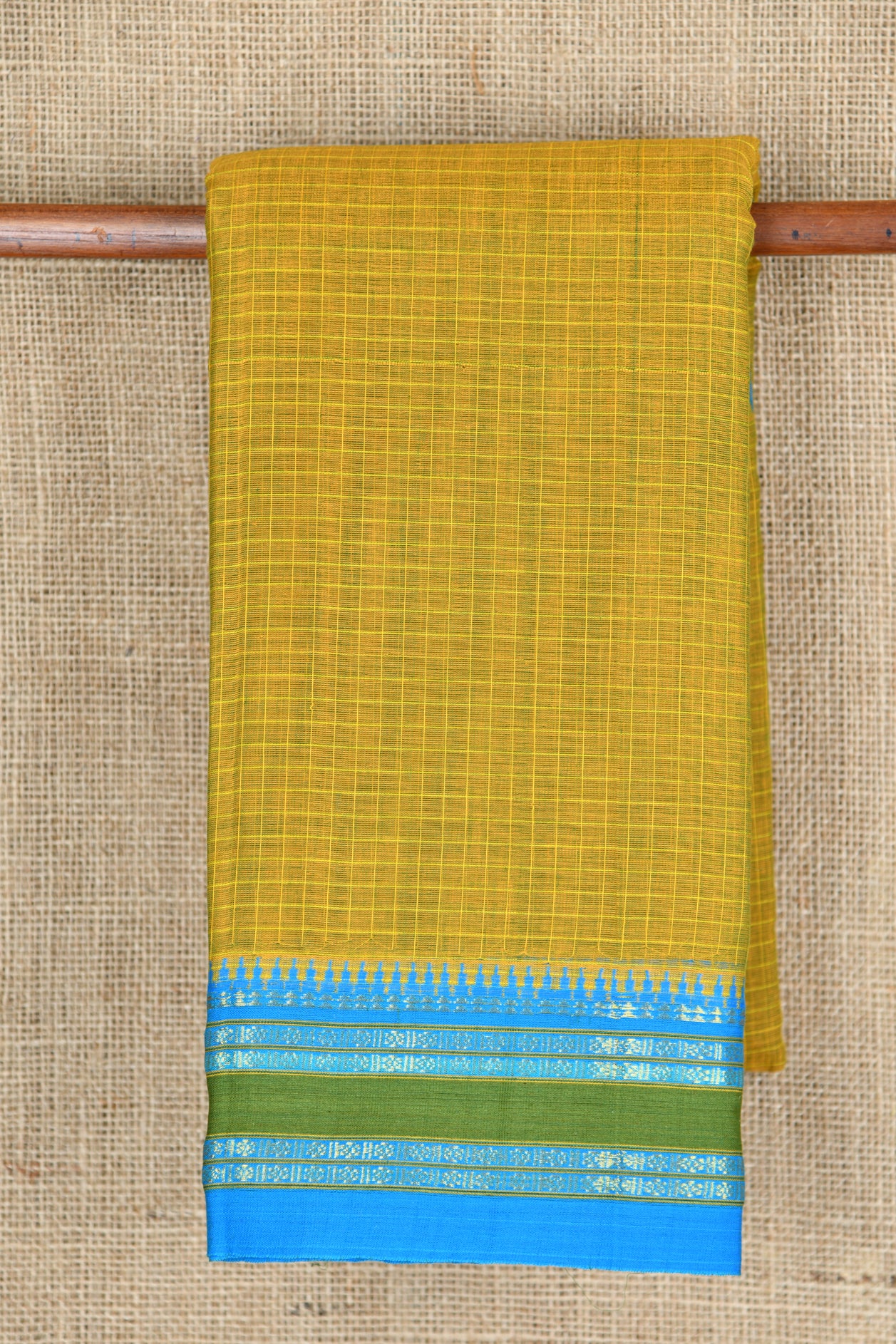  Rudraksh Border Design Olive Green Gadwal Cotton Saree 