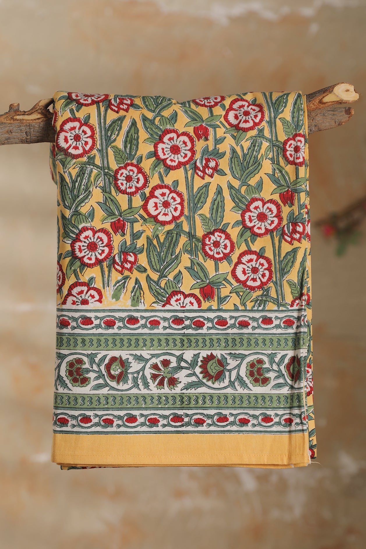  Floral Design Jaipur Print Yellow Single Cotton Bed Sheet 