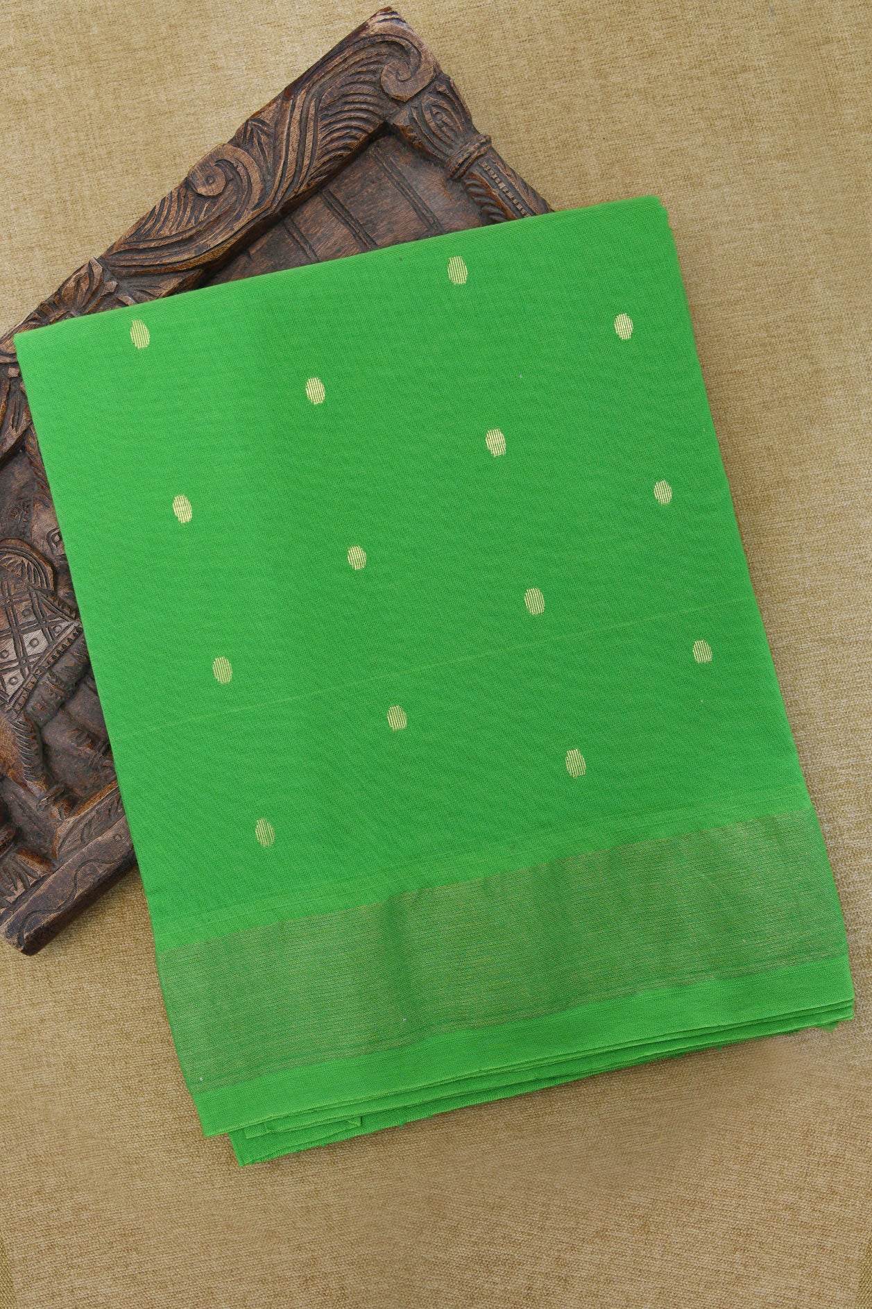  Stripes Zari Border In Buttis Green Paithani Handloom Cotton Saree 