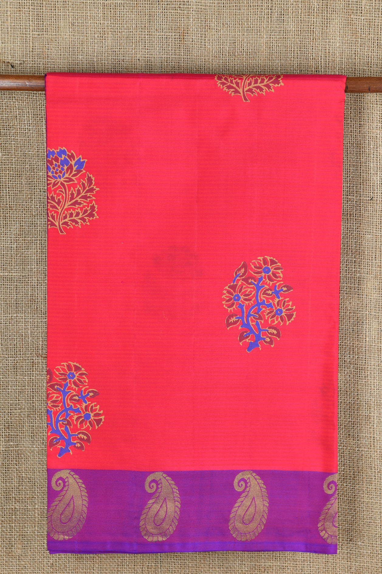  Hot Pink Floral Butta Block Printed Silk Saree 