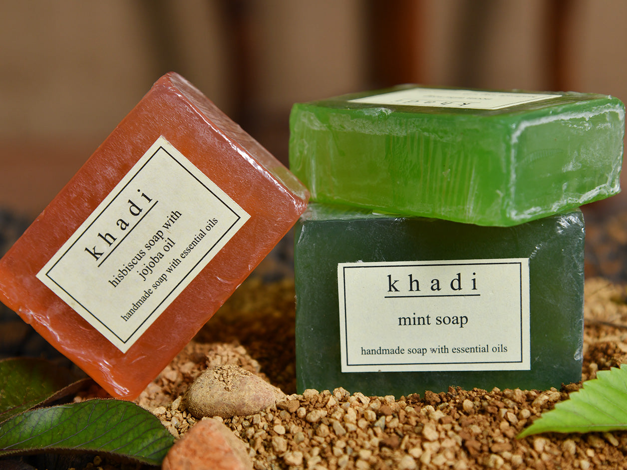  Pack Of 3 Handmade Soaps -Mint, Hibiscus And Neem Tulsi 