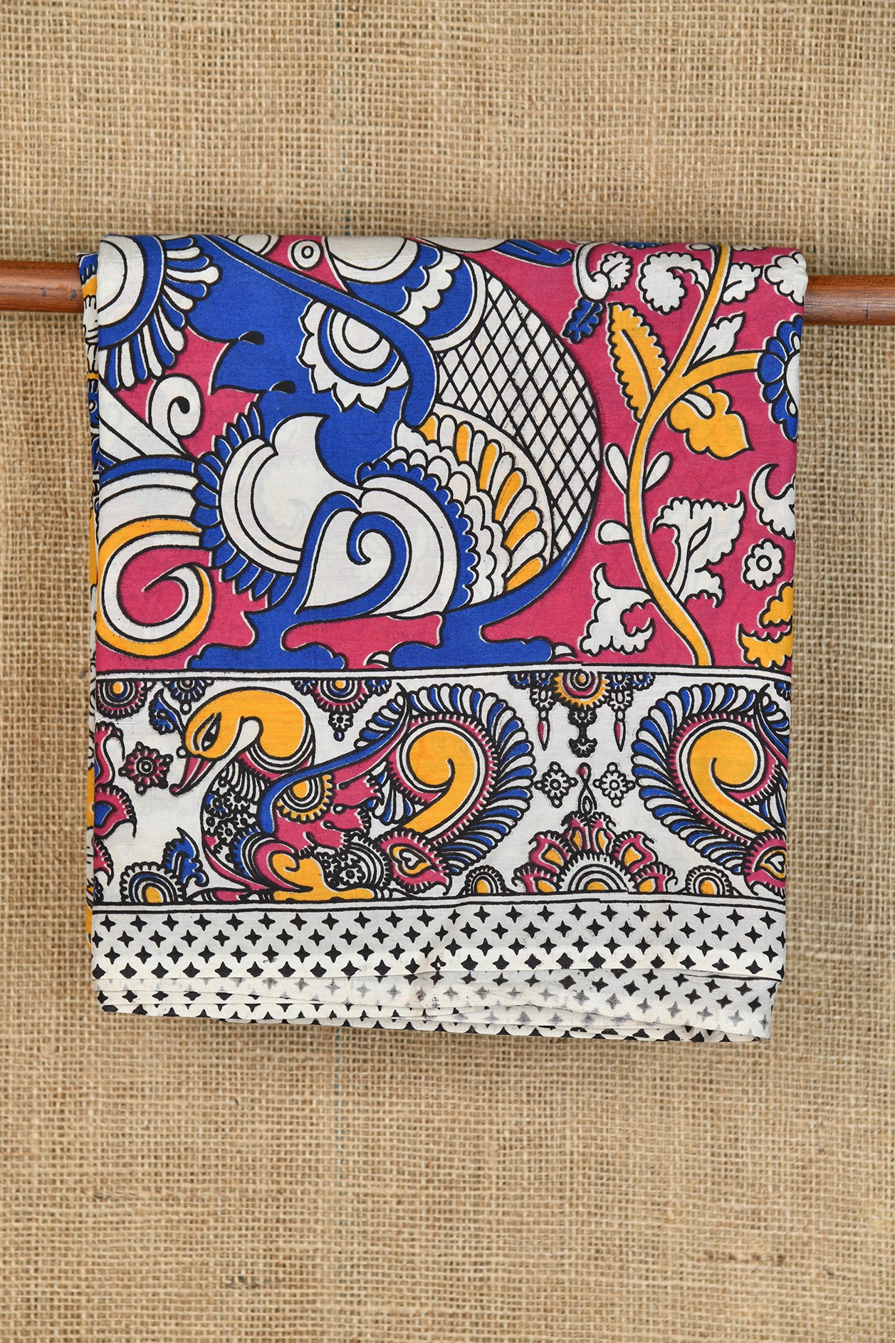  Annam Printed Blue And Maroon Kalamkari Cotton Saree 