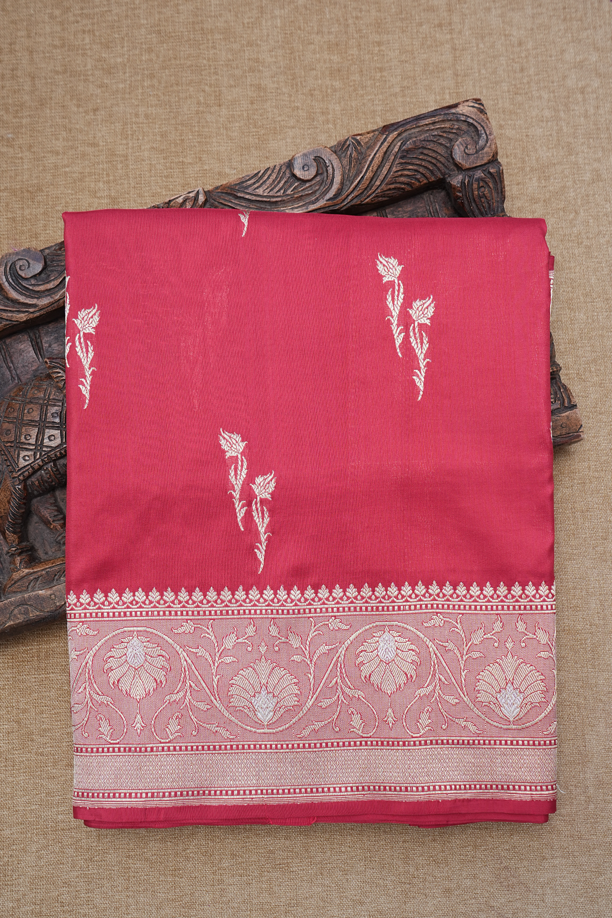  Zari Buttas Red Banarasi Silk Saree 