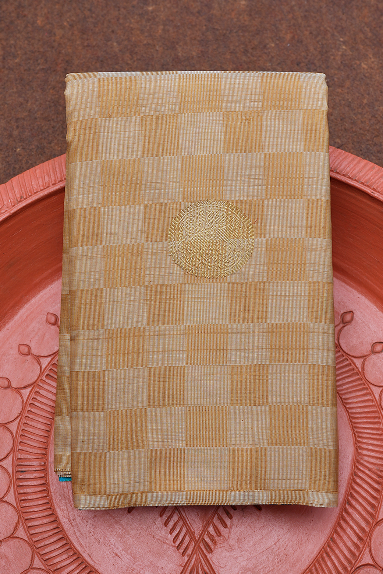  Checks With Buttas Shades Of Tan Kanchipuram Silk Saree 