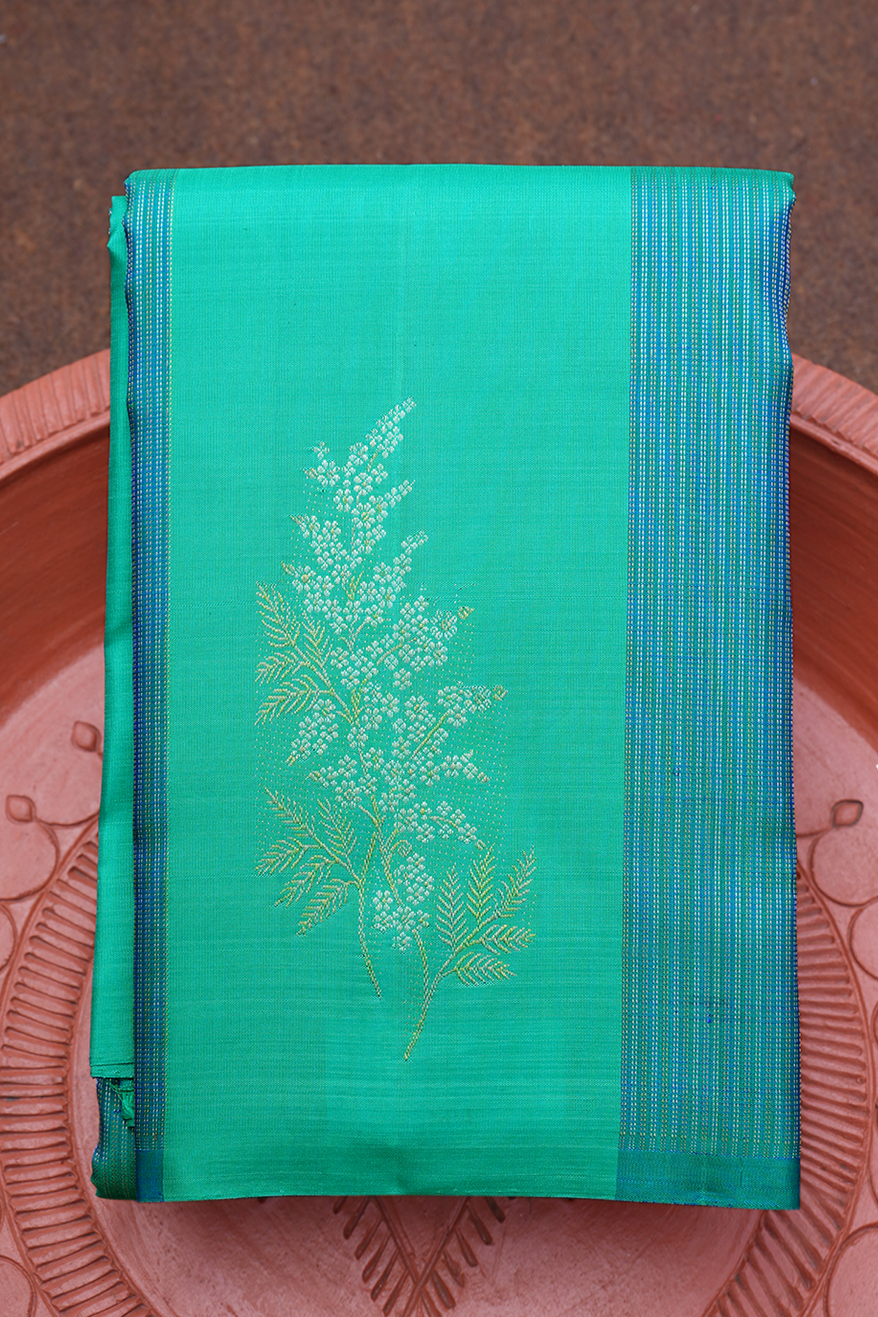  Stripes With Buttas Shades Of Green Kanchipuram Silk Saree 