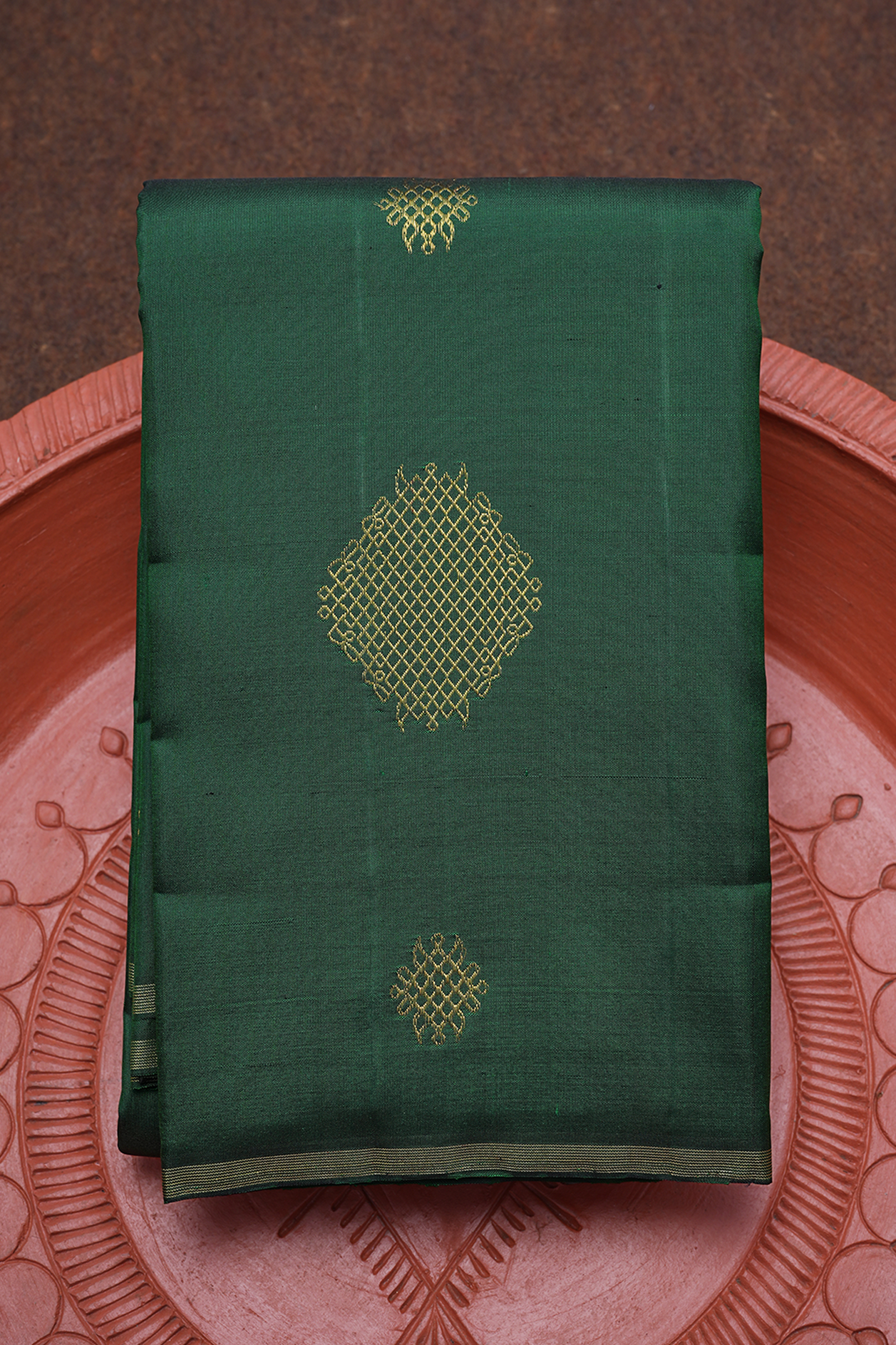  Kolam Design Forest Green Kanchipuram Silk Saree 