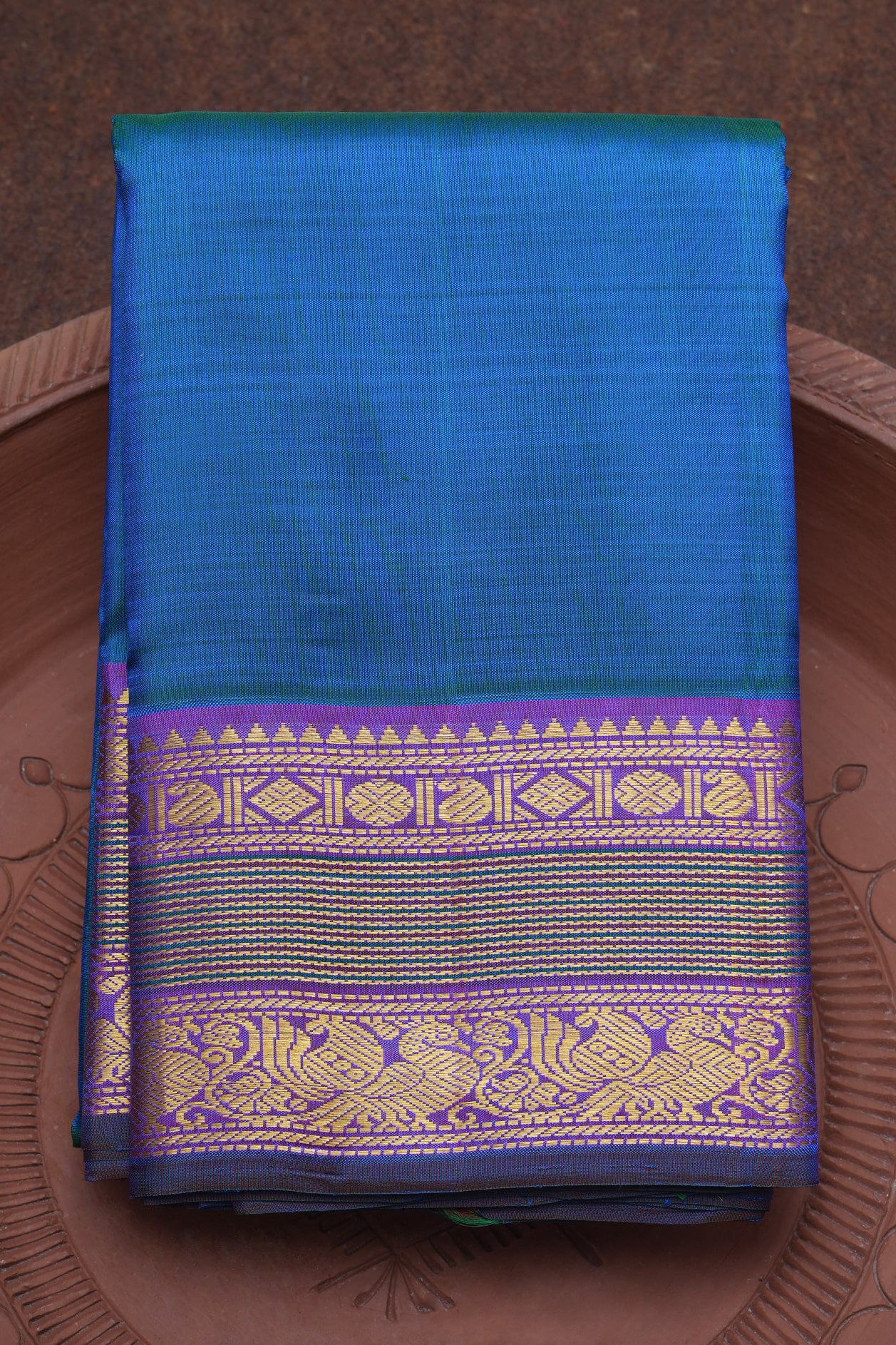  Traditional Zari Border Plain Cobalt Blue Kanchipuram Silk Saree 