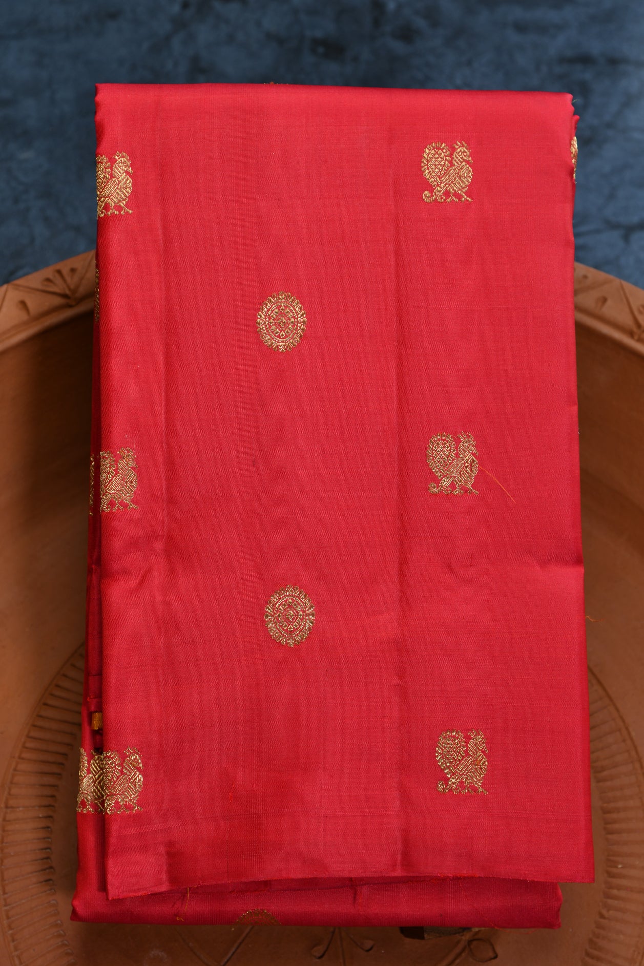  Peacock Zari Butta Red Kanchipuram Silk Saree 