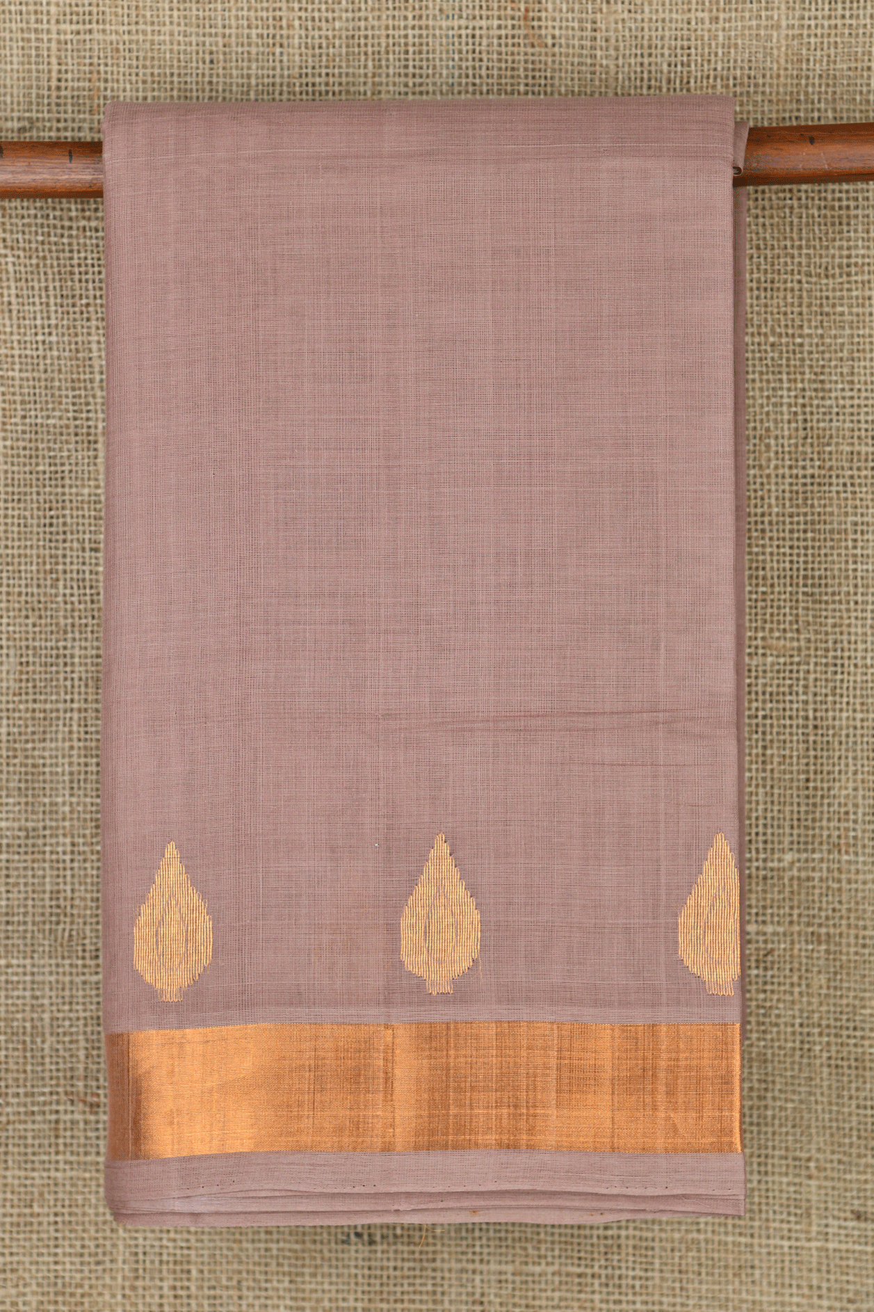  Leaf Motif Butta Border Taupe Grey Venkatagiri Cotton Saree 