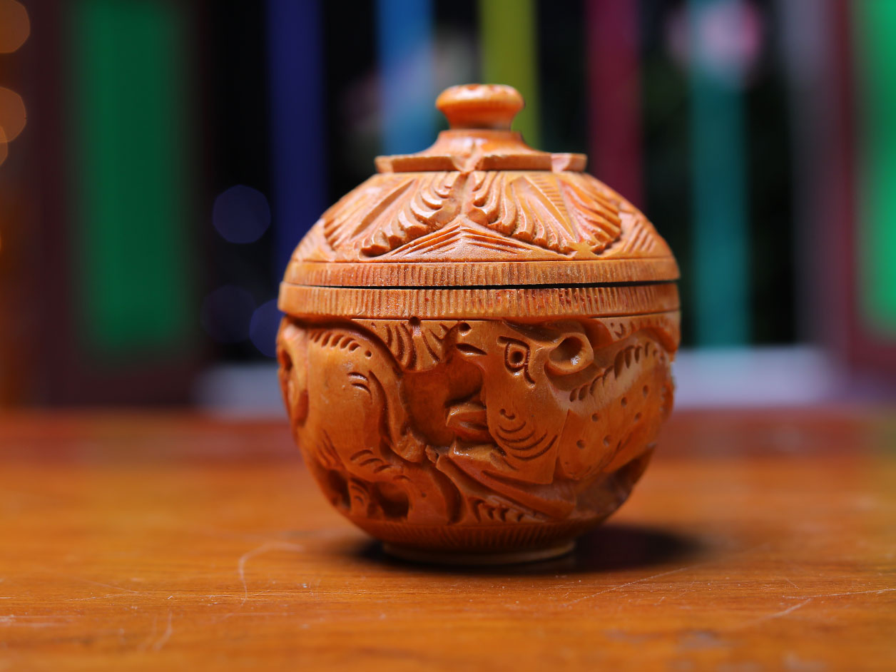  Beige Round Wooden Kumkum Box 