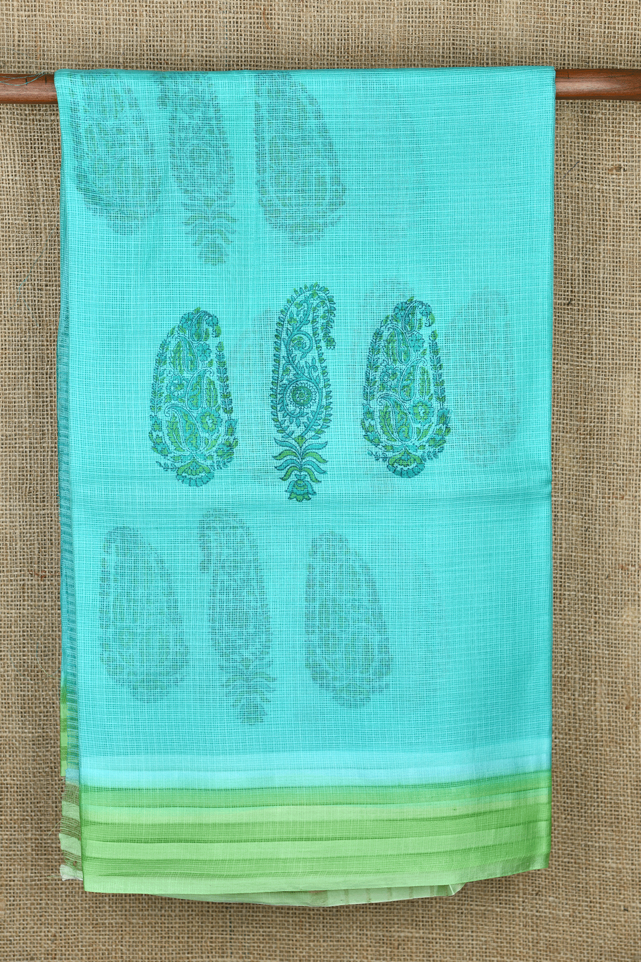  Paisley Motif Turquoise Blue Kota Cotton Saree 