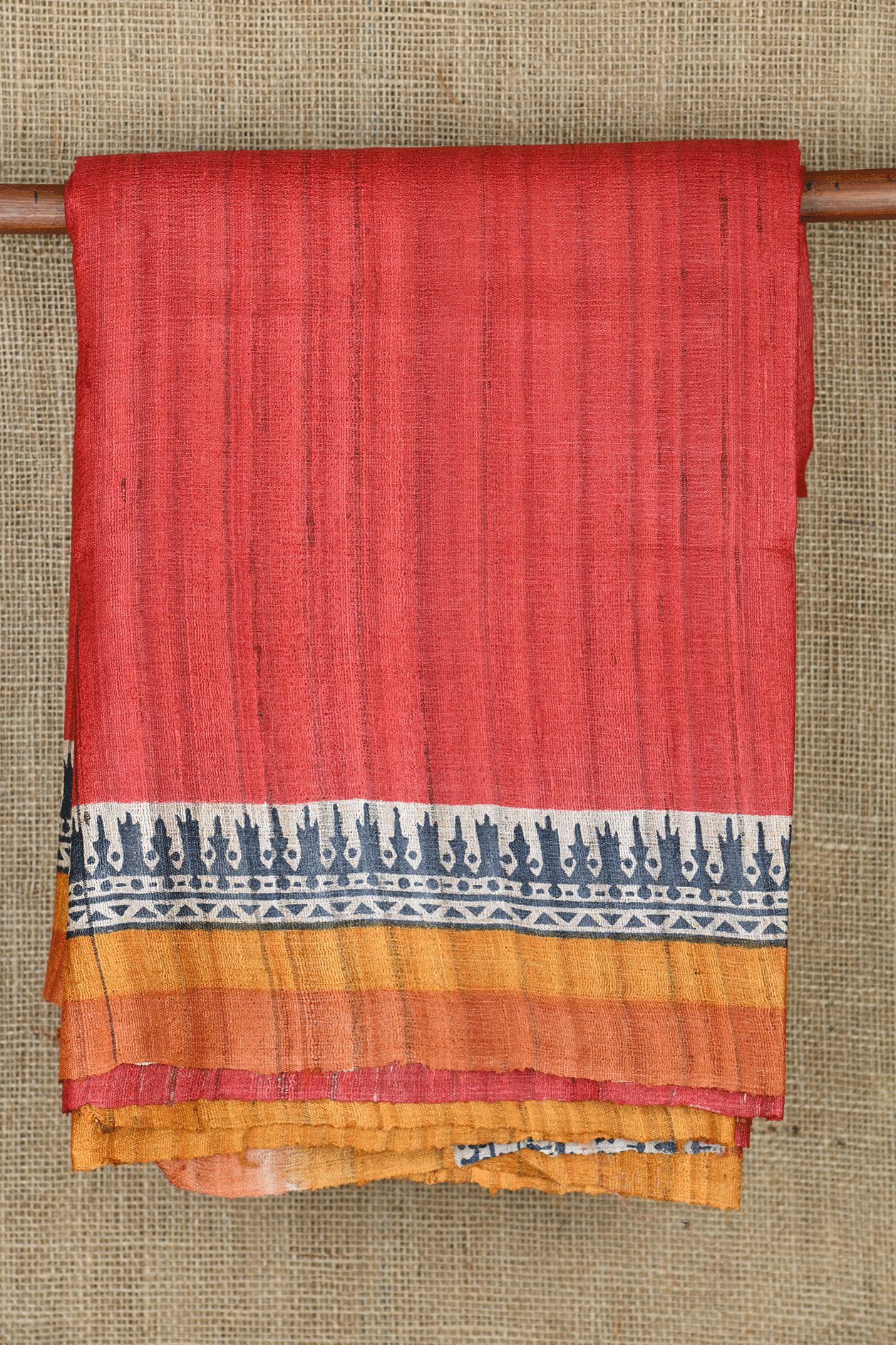  Contrast Border Rust Red Tussar Silk Saree 