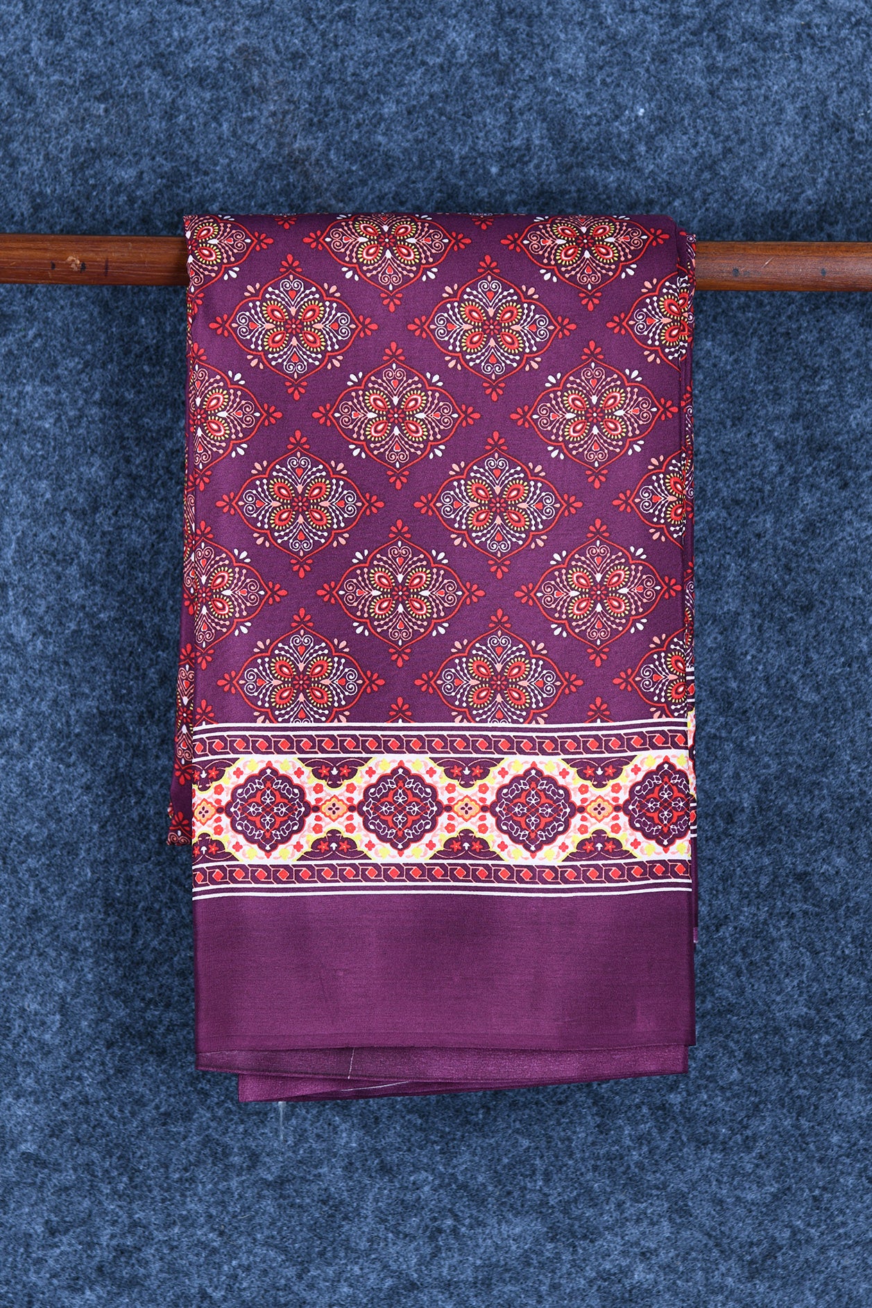  Kolam Design Mulberry Purple Printed Silk Saree 