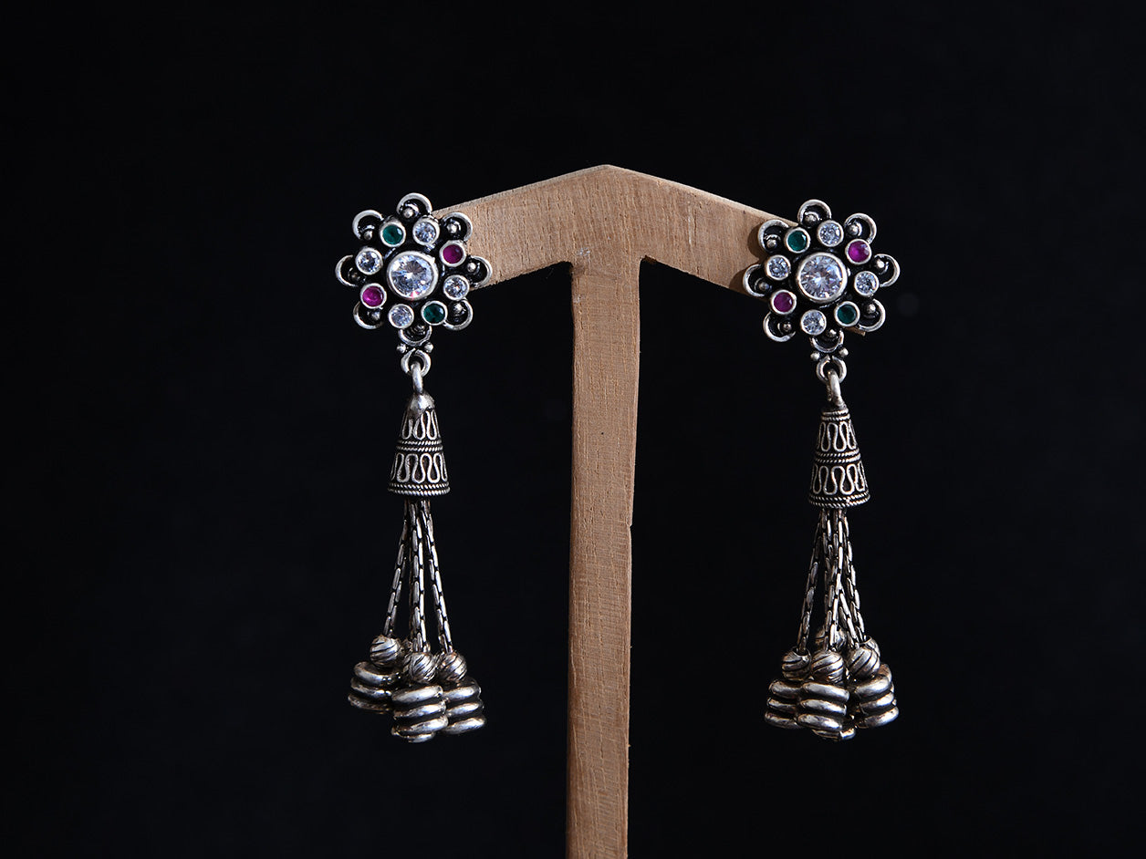  Pure Silver Multicolor Topaz Hanging Earrings 