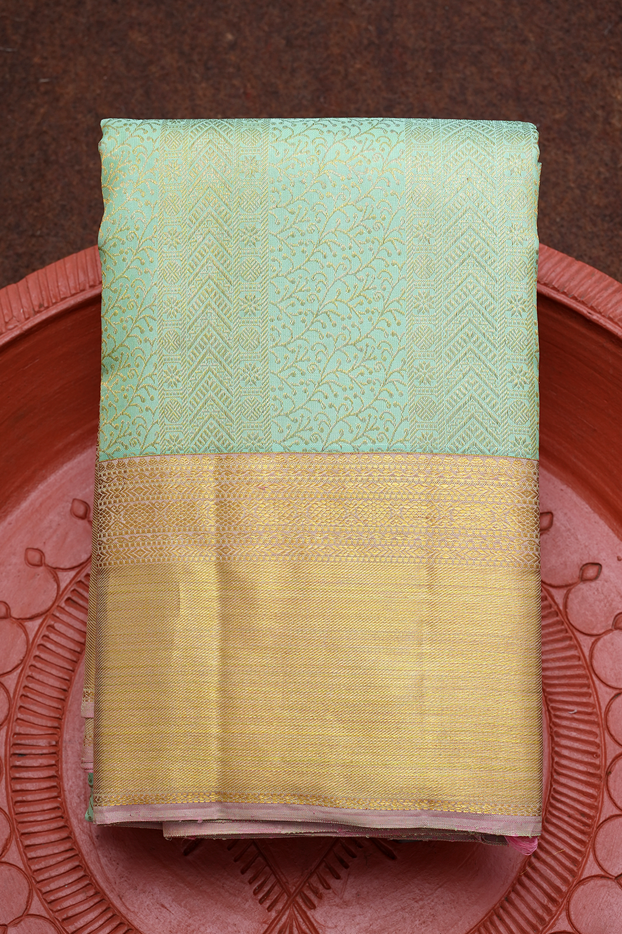  Zari Border In Brocade Pale Green Kanchipuram Silk Saree 