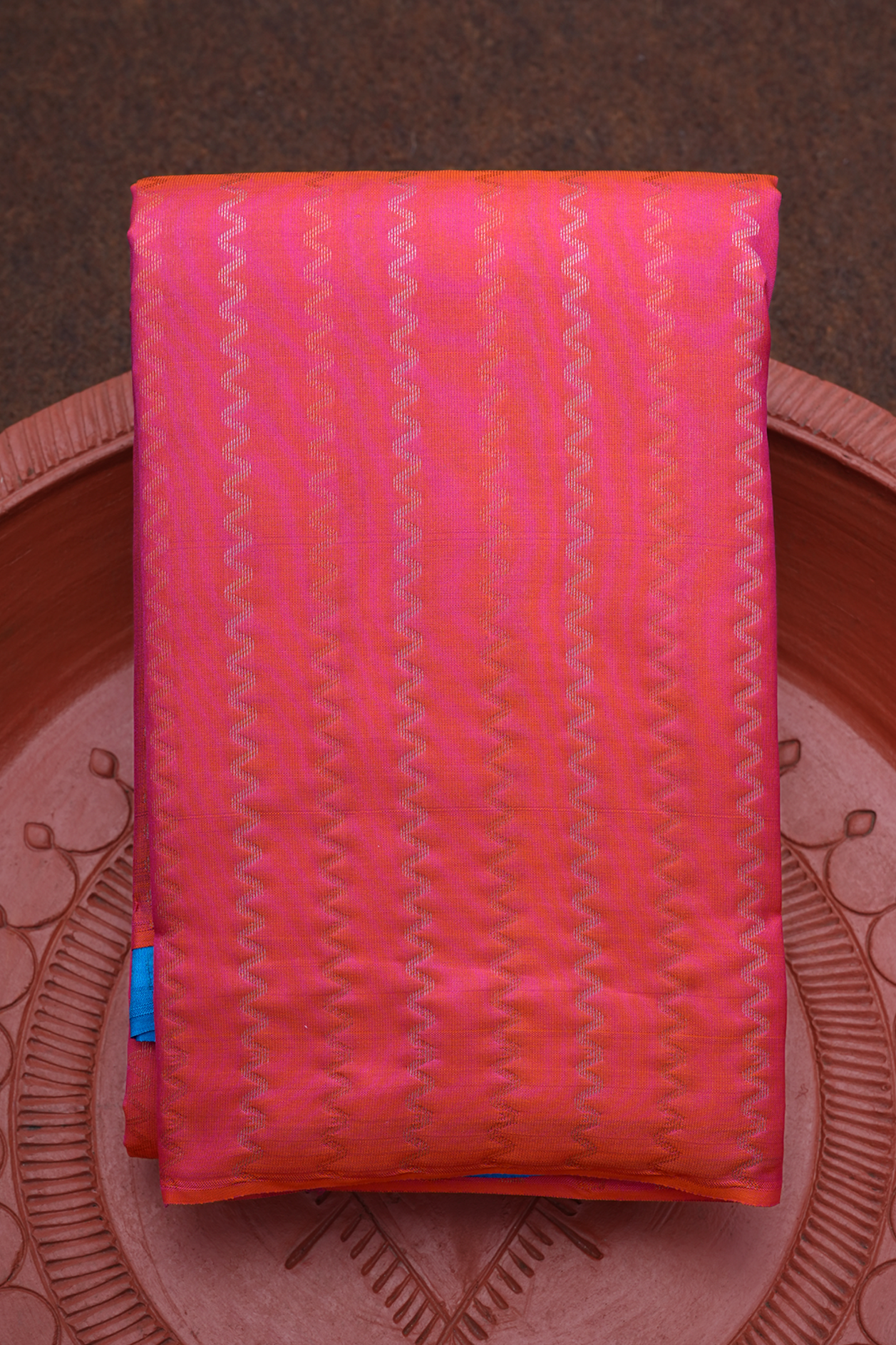  Chevron Design Hot Pink Kanchipuram Silk Saree 