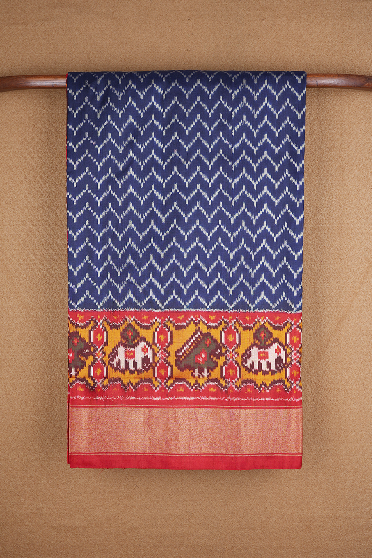  Chevron Design Navy Blue Pochampally Silk Saree 