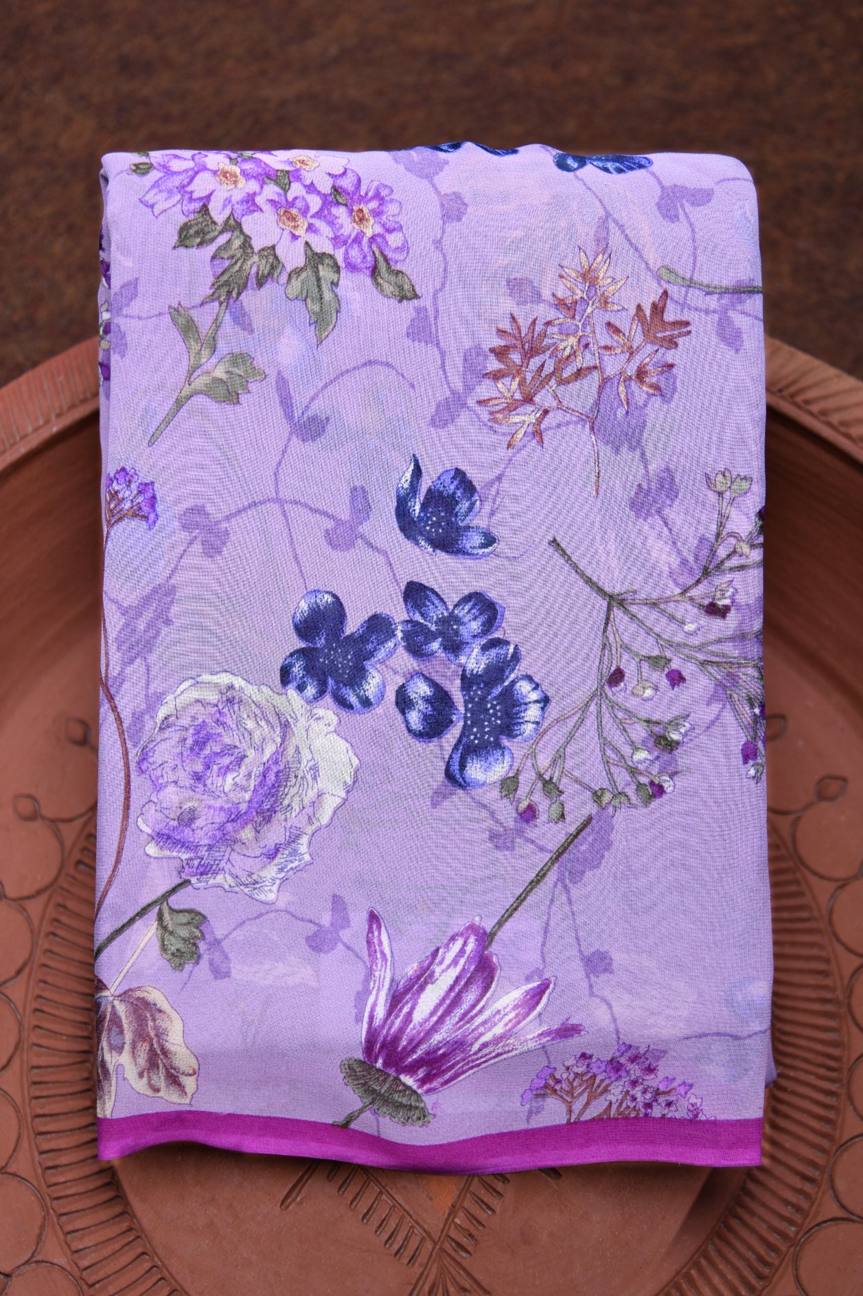  Allover Floral Printed Lavender Georgette Saree 