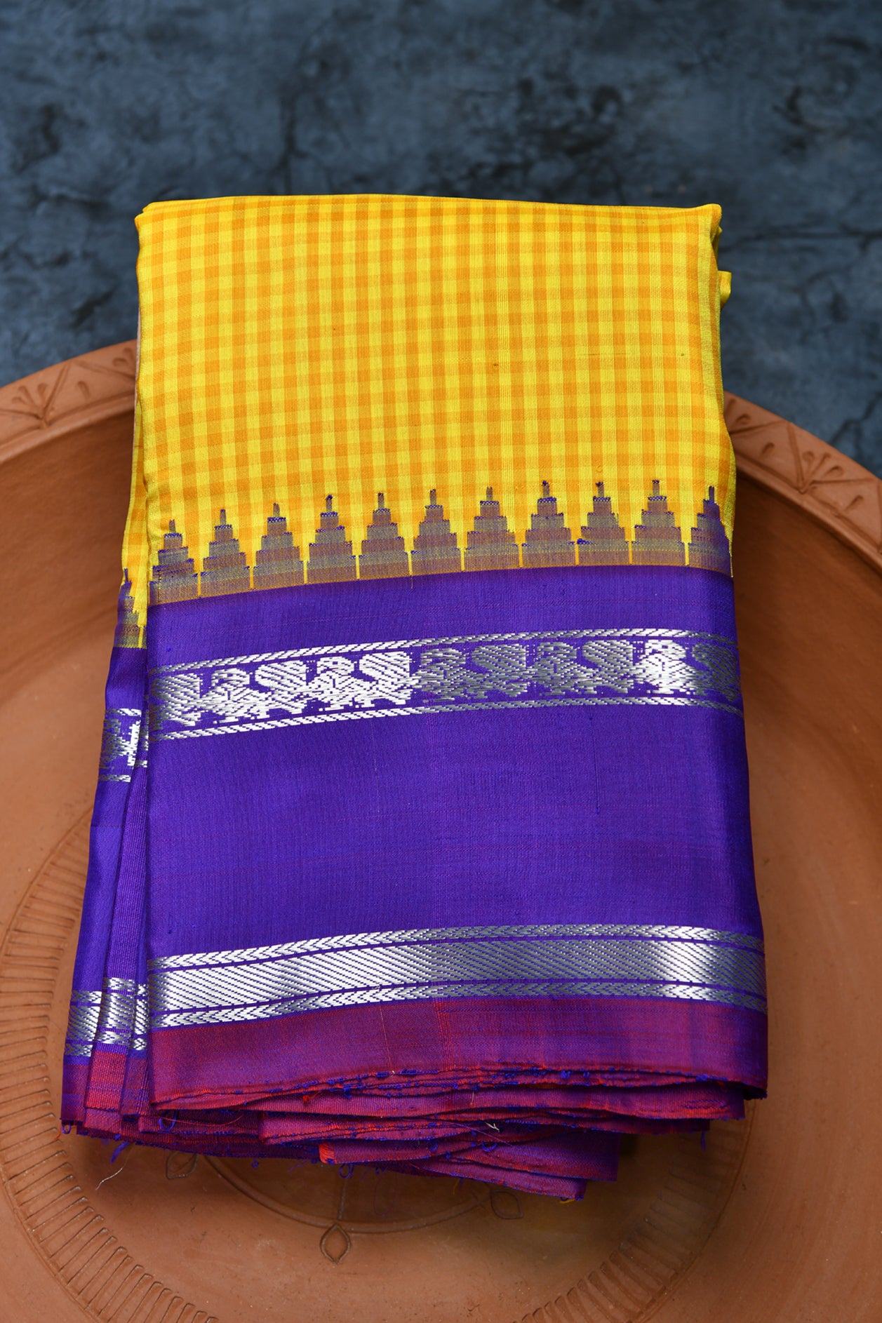  Temple Border Mustard Yellow Gadwal Silk Saree 