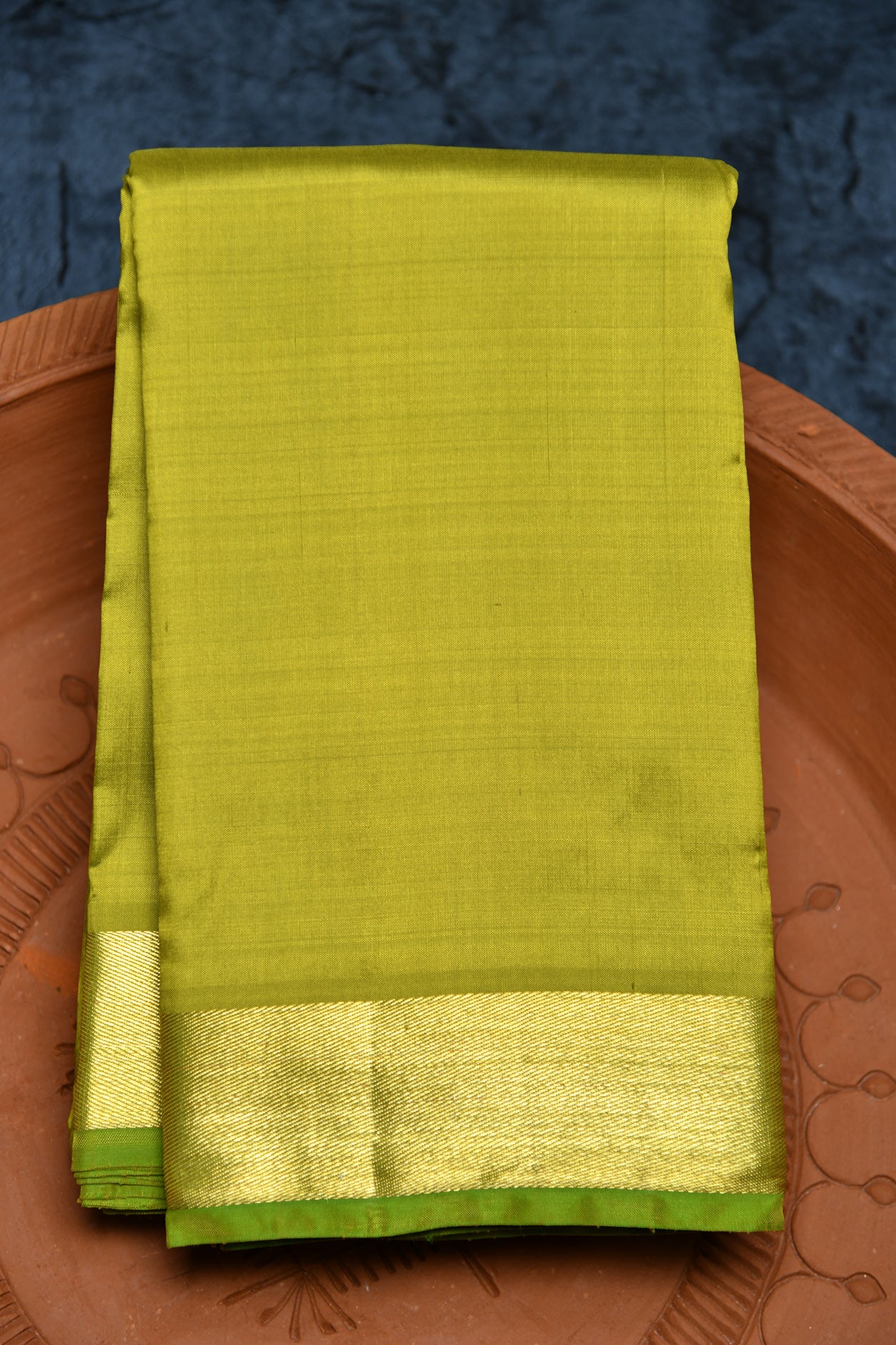  Twill Border Plain Pear Green Kanchipuram Silk Saree 