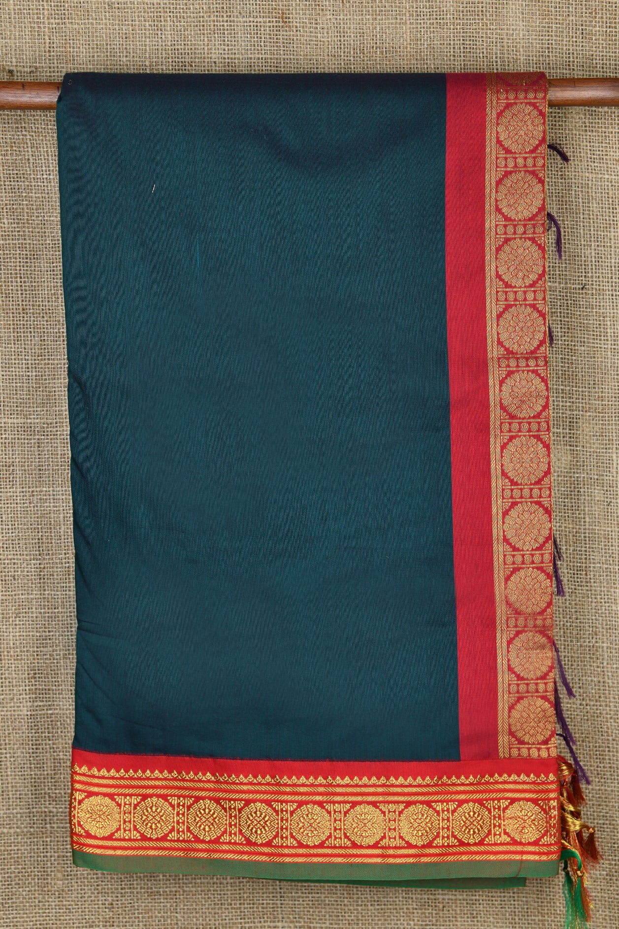  Rudraksh Border Pine Green Kalyani Cotton Saree 