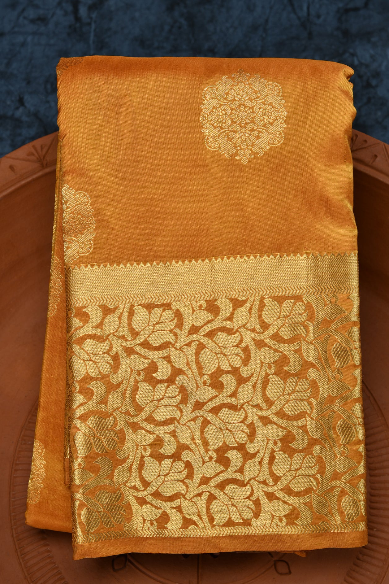  Floral Design Border Zari Butta Rust Orange Kanchipuram Silk Saree 