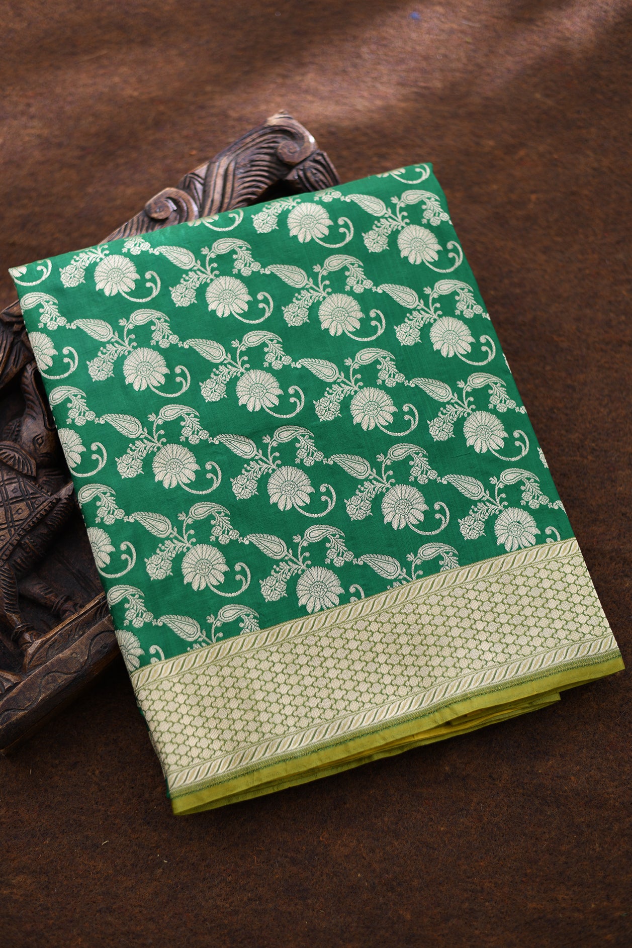  Jangla Pattern Forest Green Banaras Silk Saree 