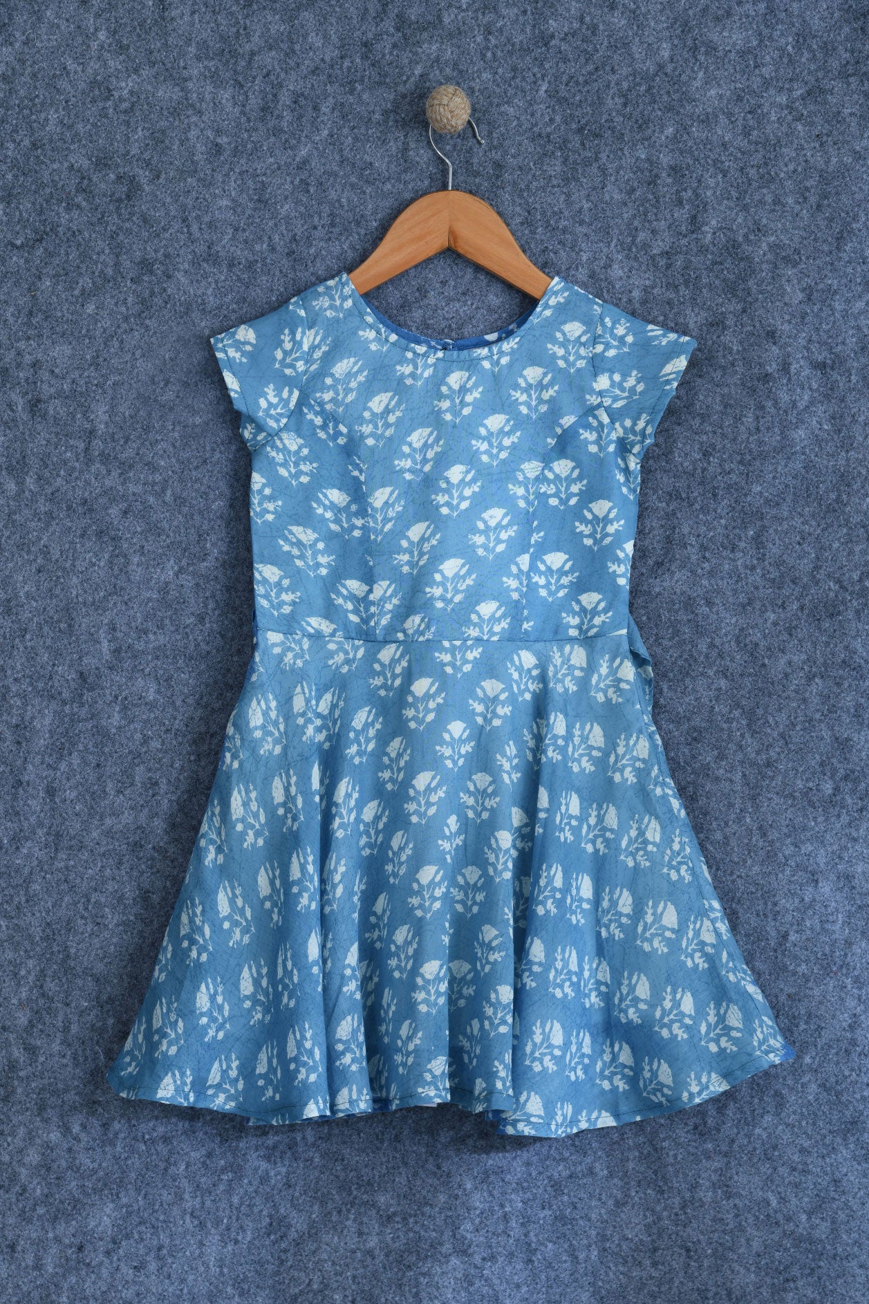  Floral Printed Powder Blue Cotton Frock 