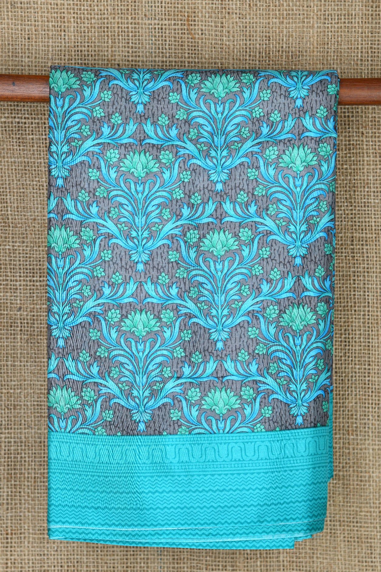  Floral Design Grey And Blue Printed Silk Saree 