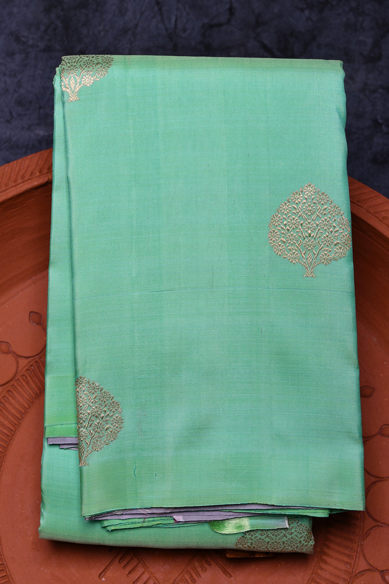  Tree Motif Mint Green Kanchipuram Silk Saree 