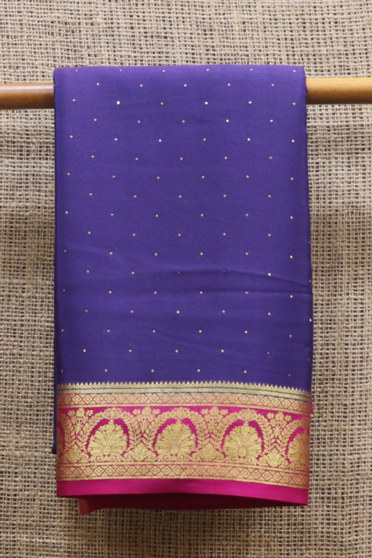  Allover Dots And Contrast Floral Border Royal Blue Mysore Silk Saree 