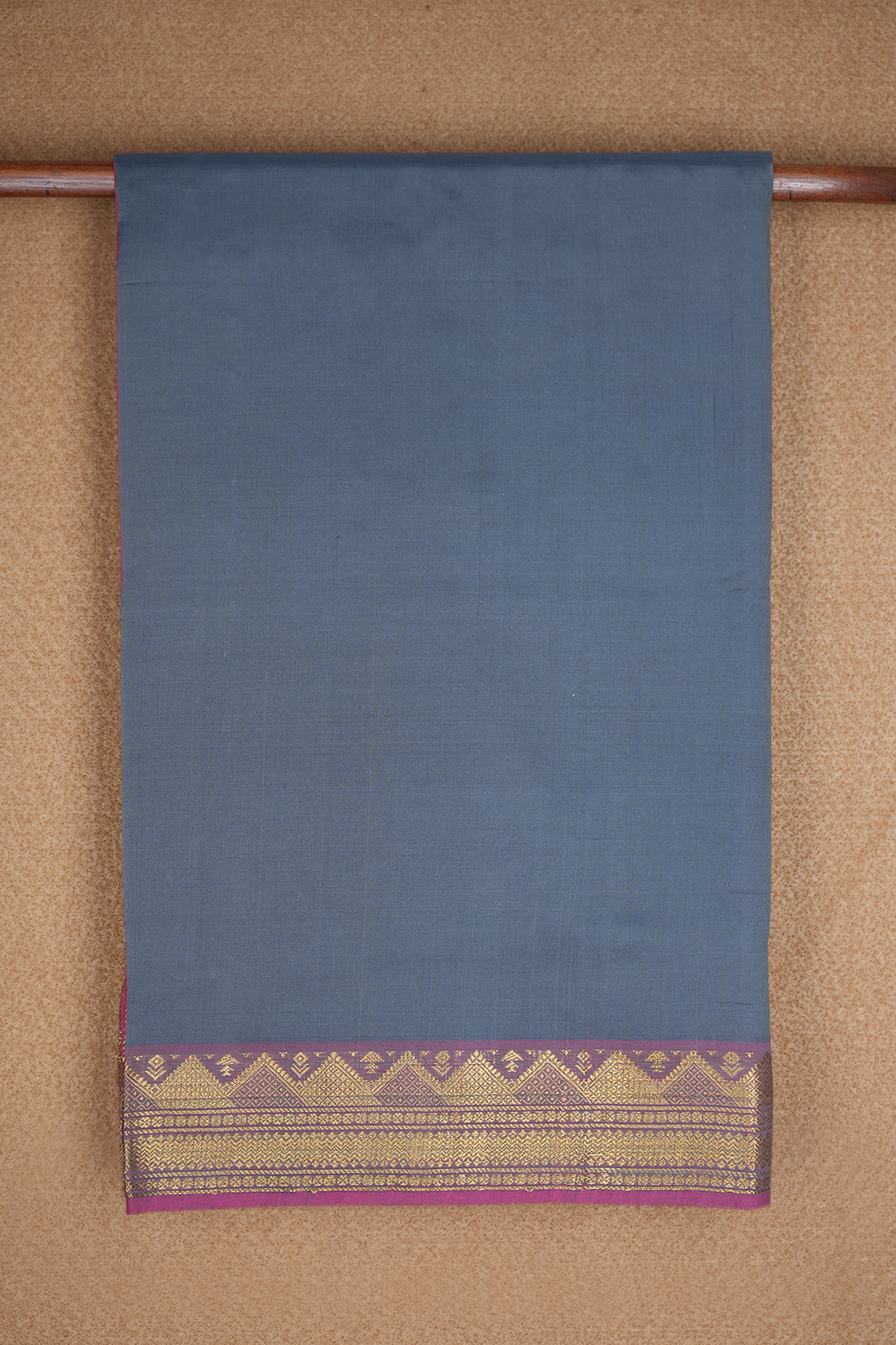  Temple Zari Border Plain Pigeon Blue Silk Cotton Saree 