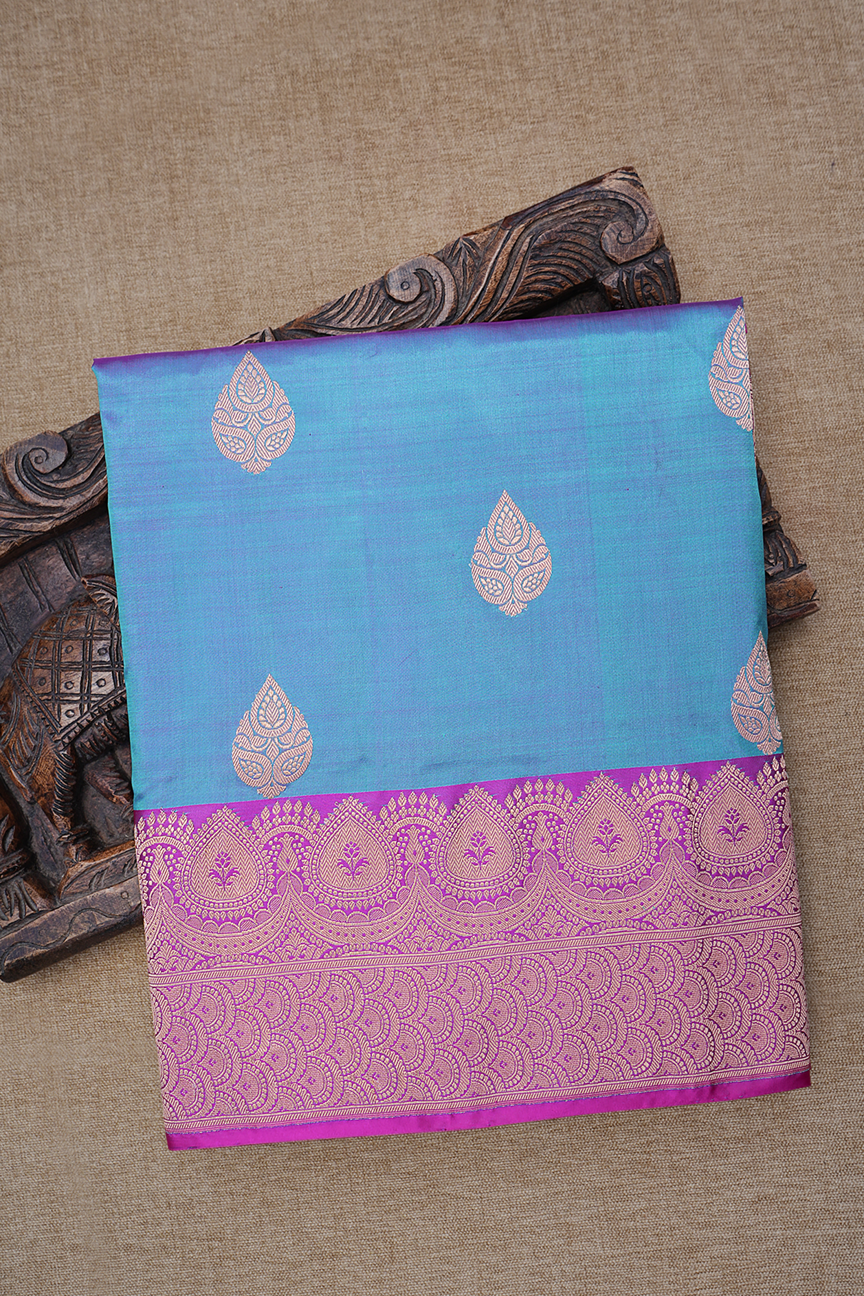  Thilagam Buttas Dual Tone Banarasi Silk Saree 