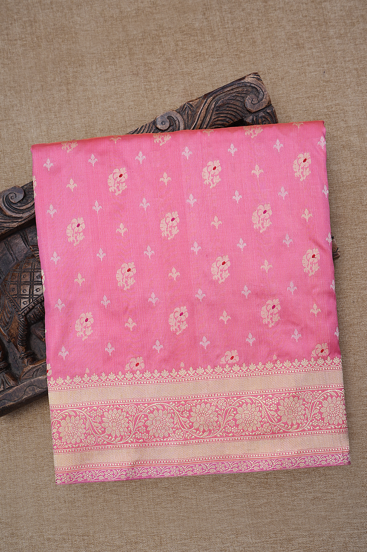  Floral Buttas Pink Banarasi Silk Saree 