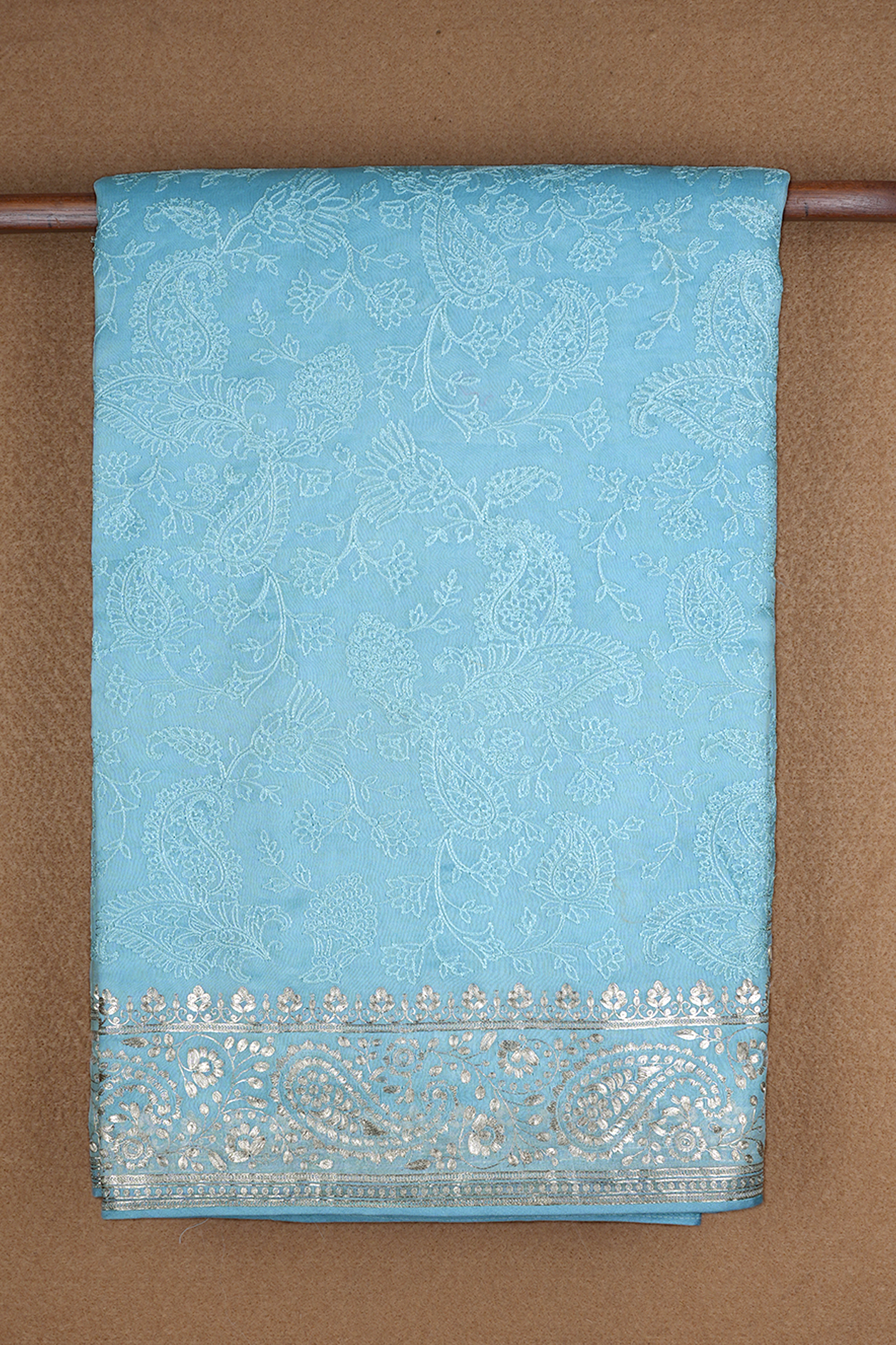  Floral Embroidered Design Pastel Blue Organza Silk Saree 