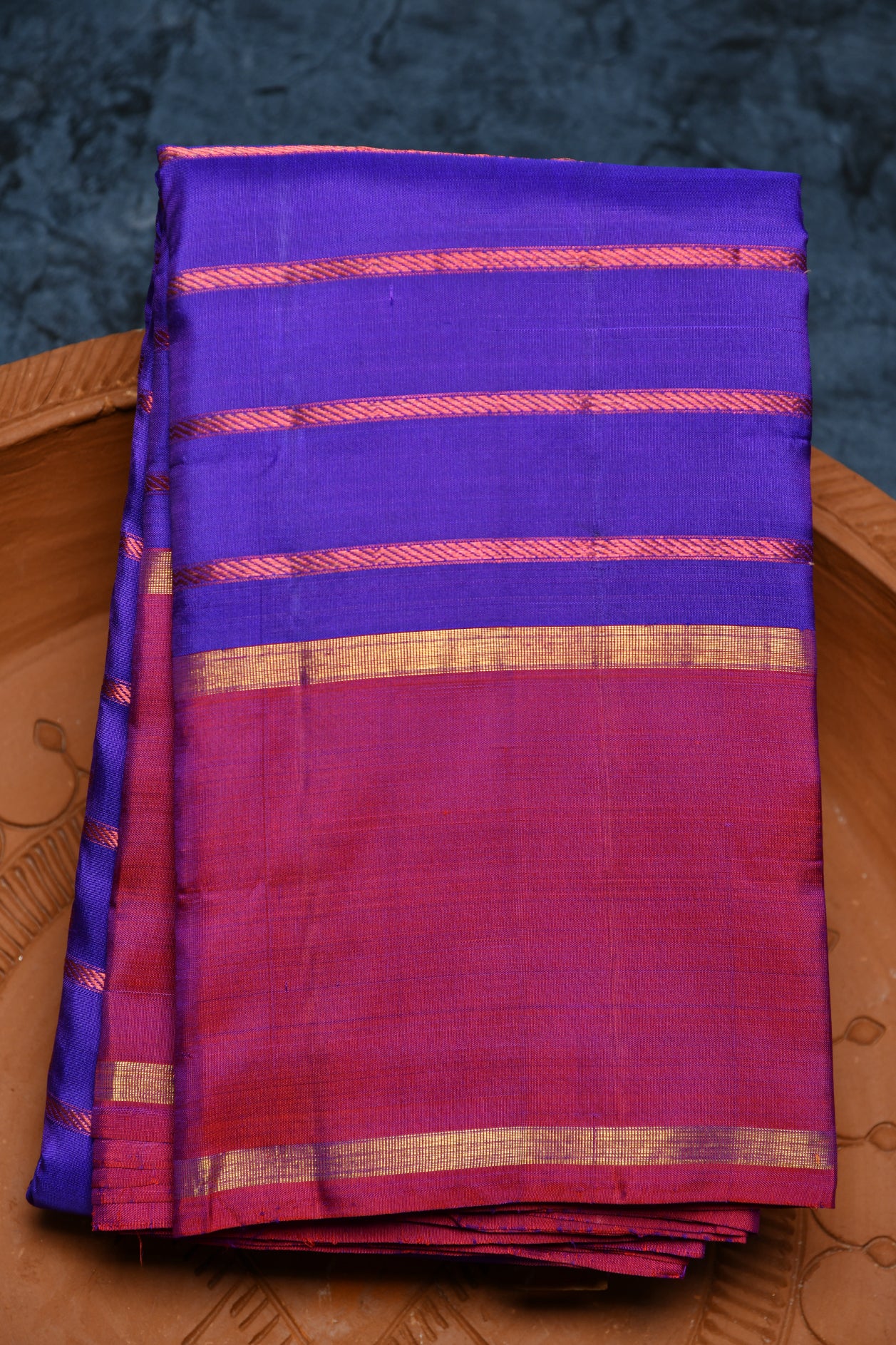  Veldhari Stripes Berry Blue Kanchipuram Silk Saree 