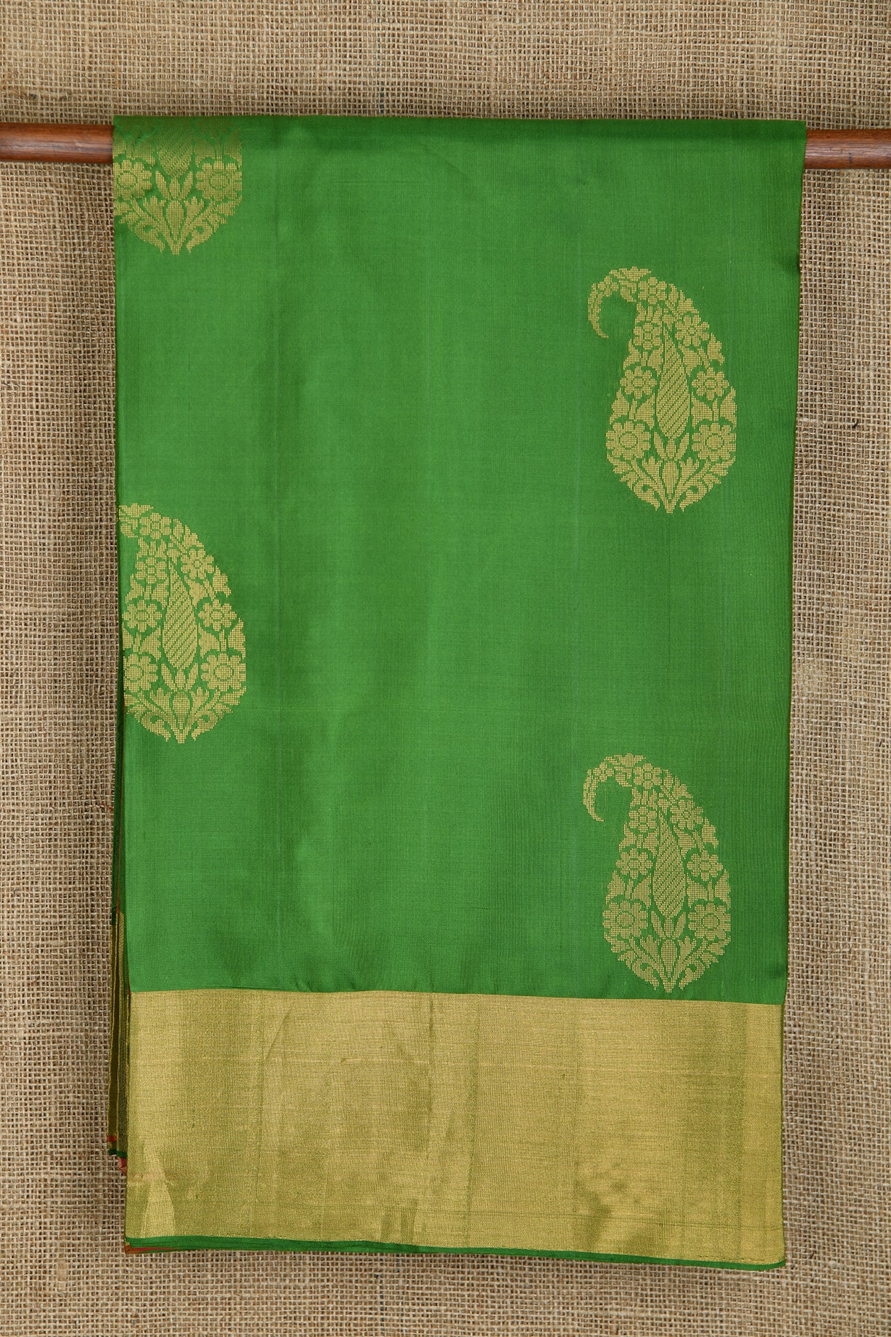  Zari Border With Paisley Butta Leaf Green Soft Silk Saree 