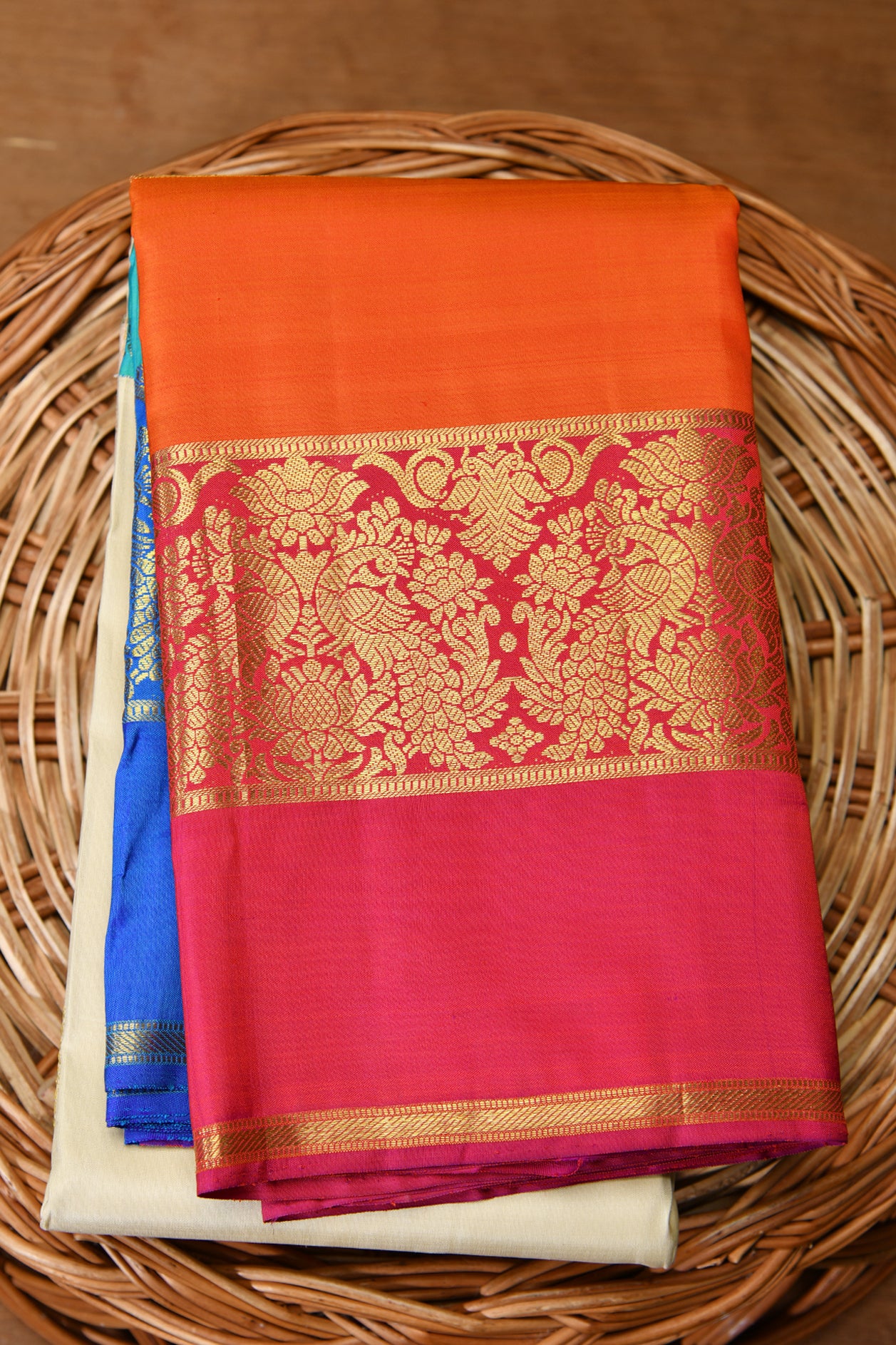  Multicolor Peacock Border Design Kanchipuram Silk Saree 