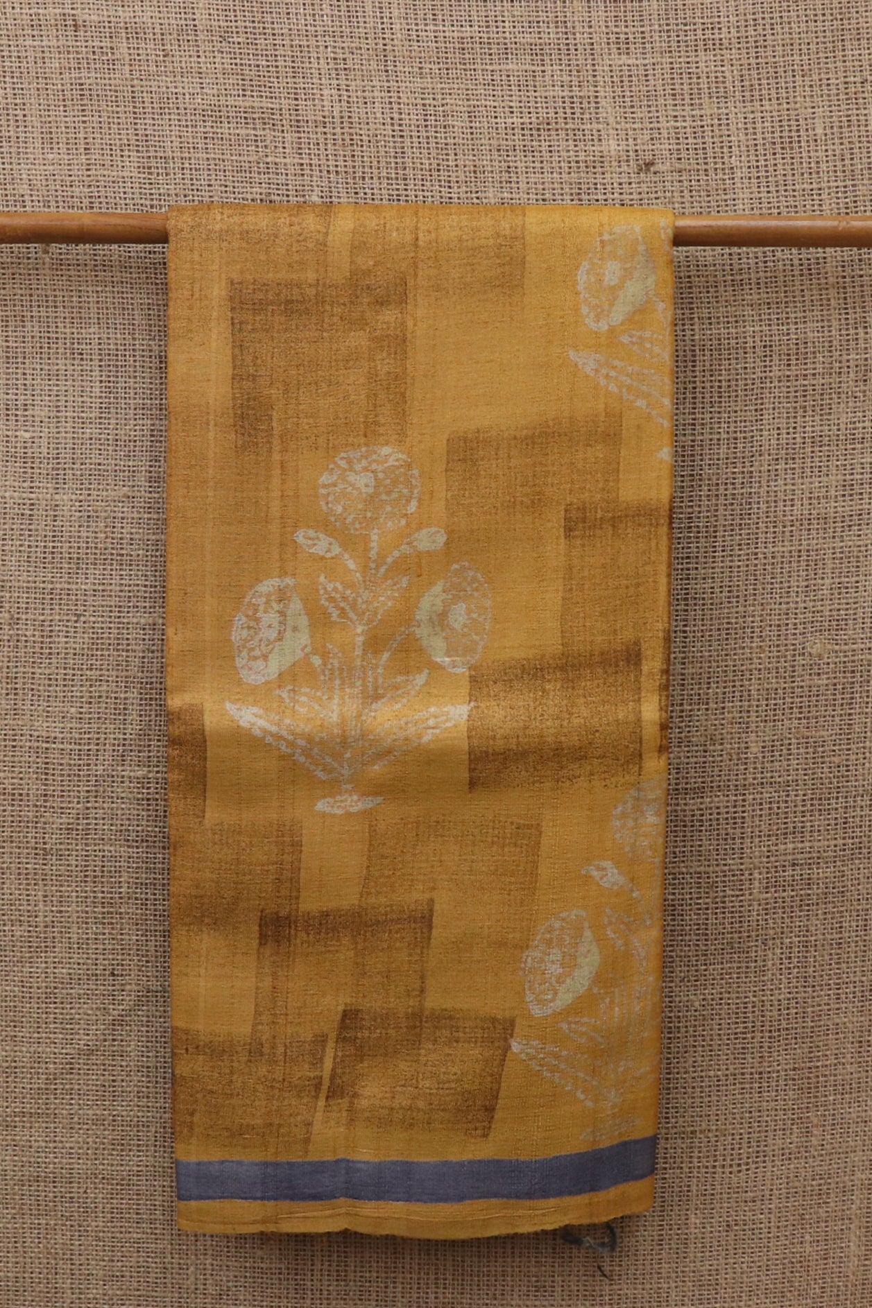  Marigold Motif Printed Mustard Yellow Tussar Saree 