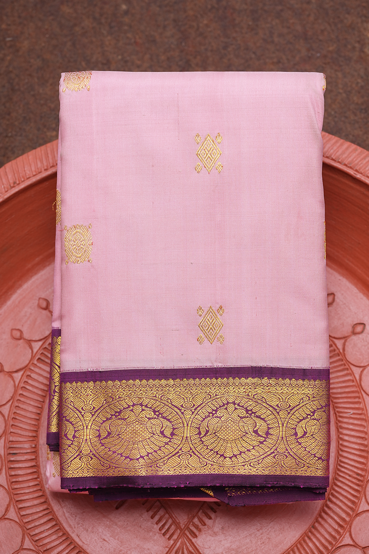  Floral Diamond Buttas Orchid Pink Kanchipuram Silk Saree 